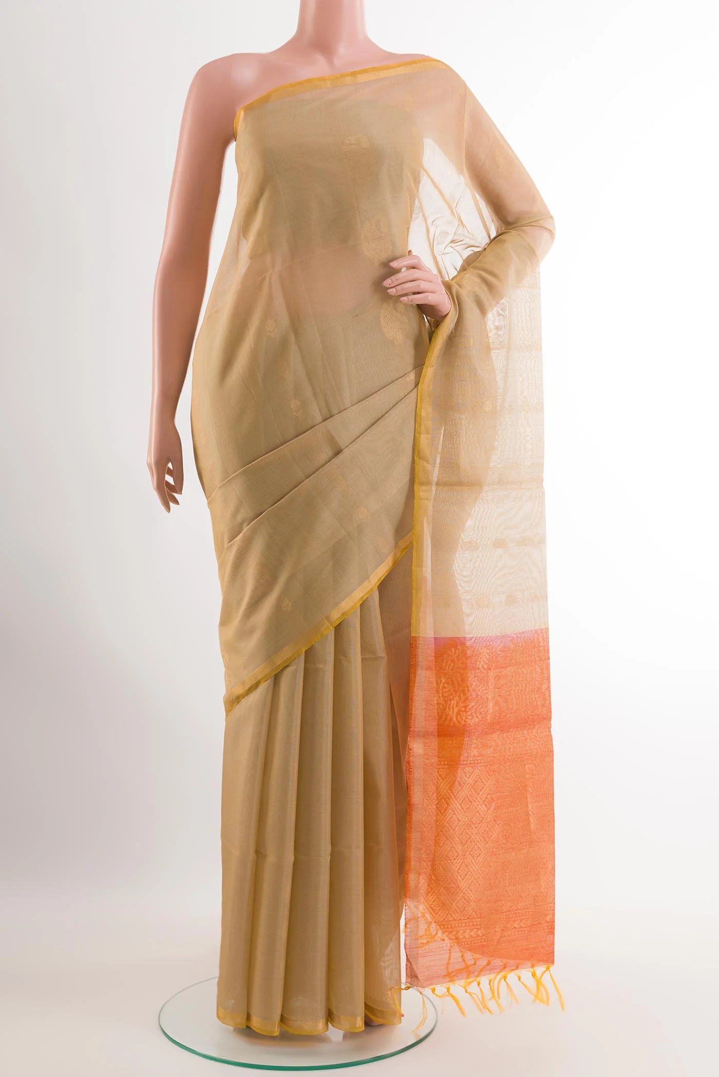 Beige Silk Cotton Saree