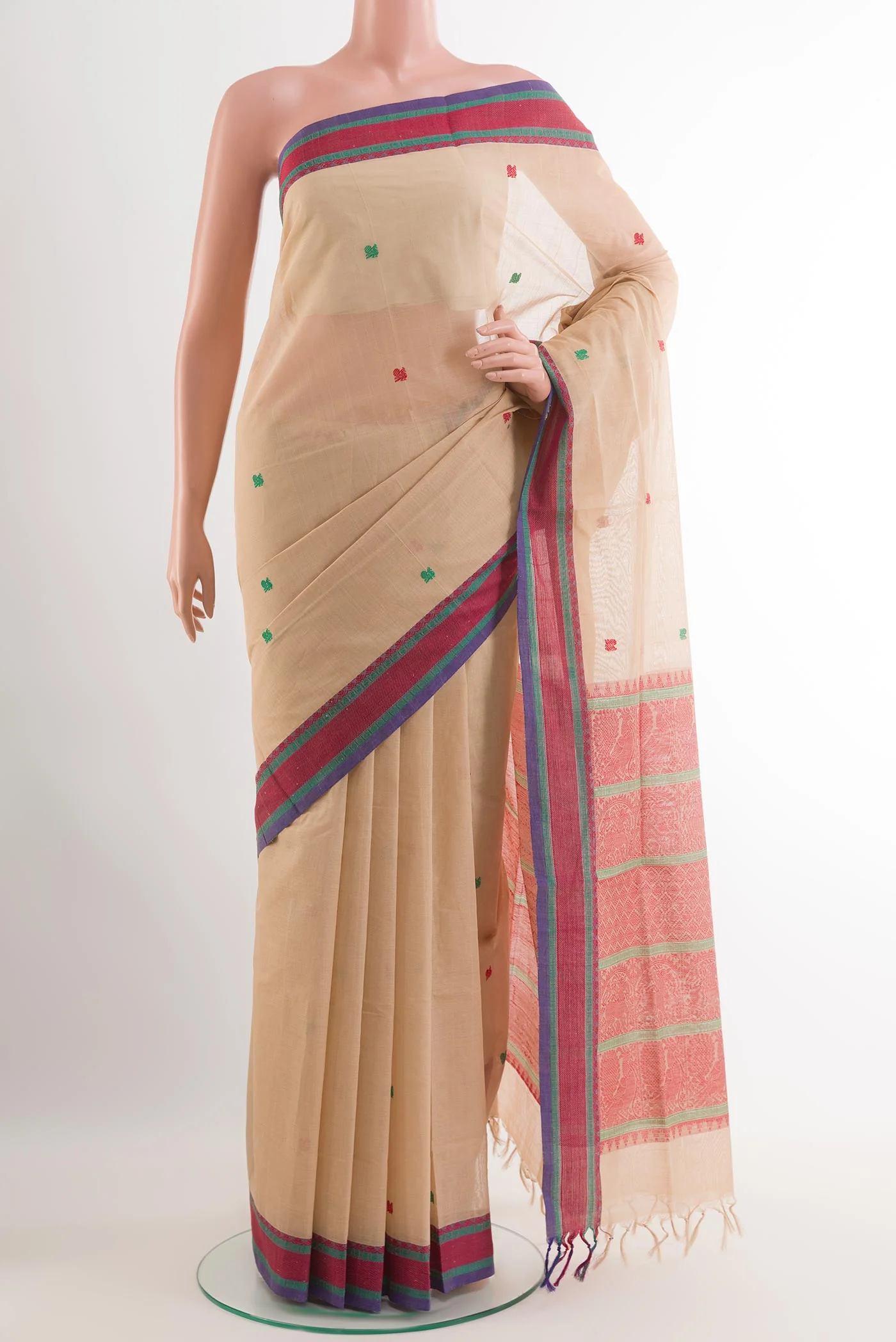 Beige Silk Cotton Saree