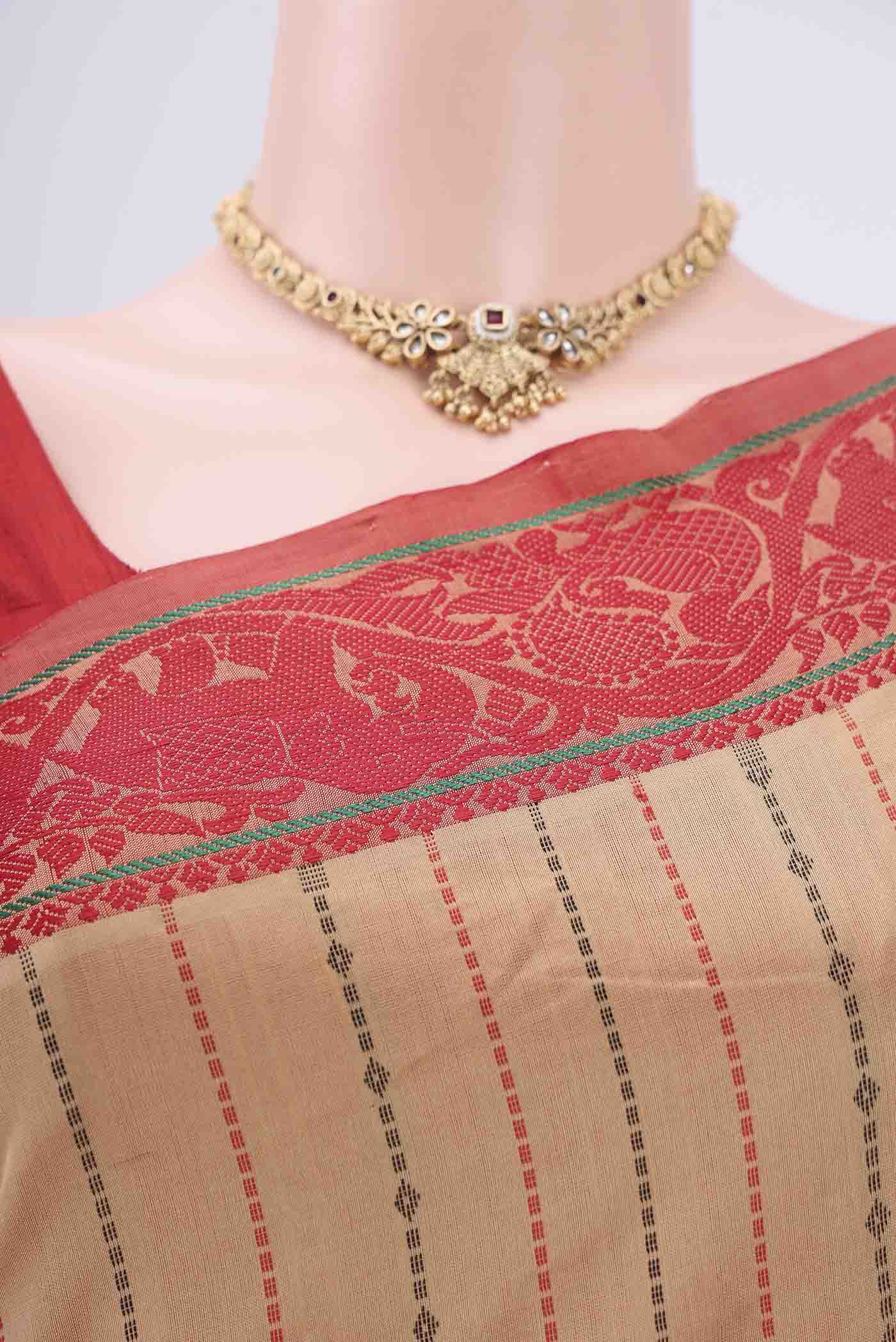 Beige Blended Poly Cotton Saree - Image 2