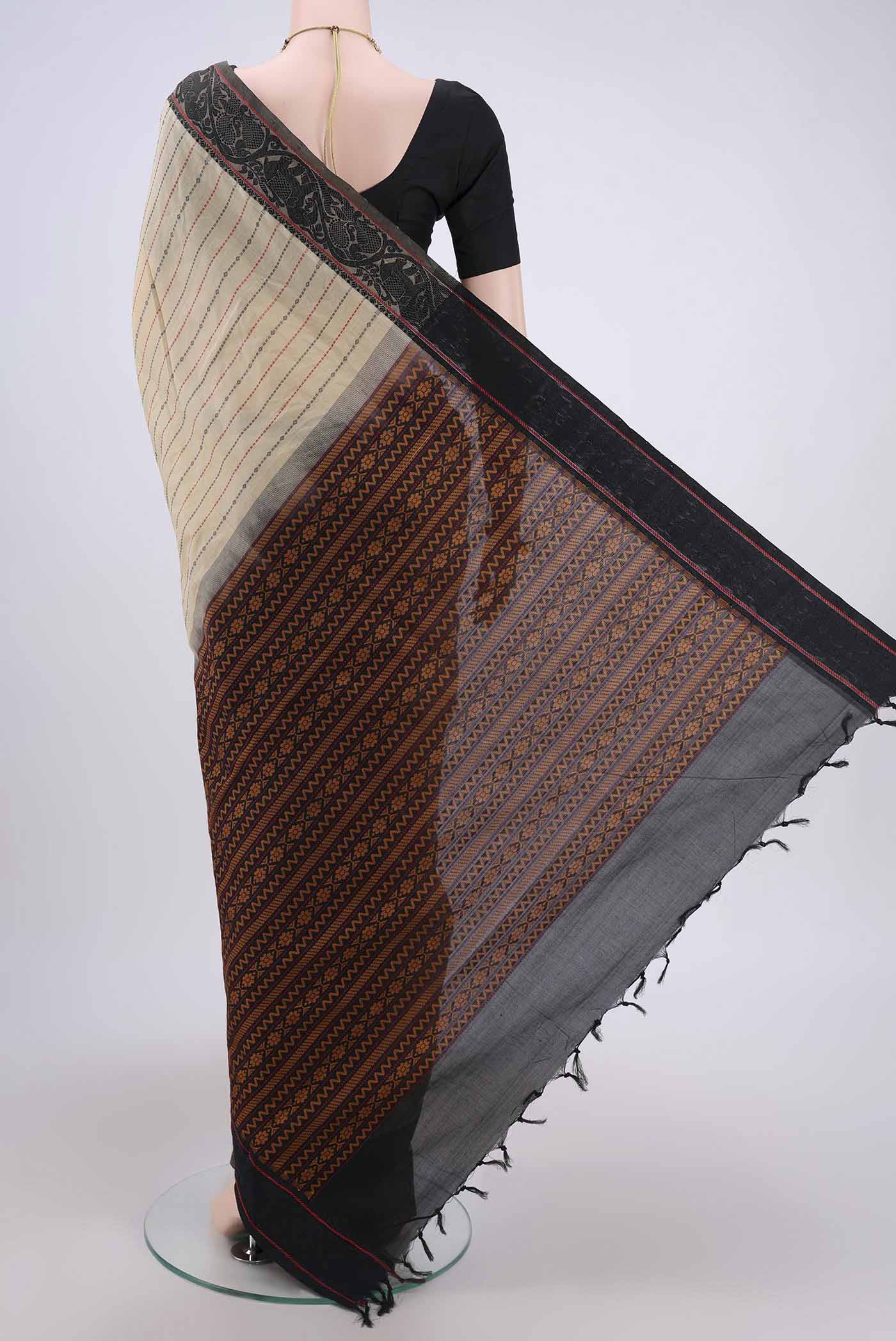 Beige Blended Poly Cotton Saree - Image 3