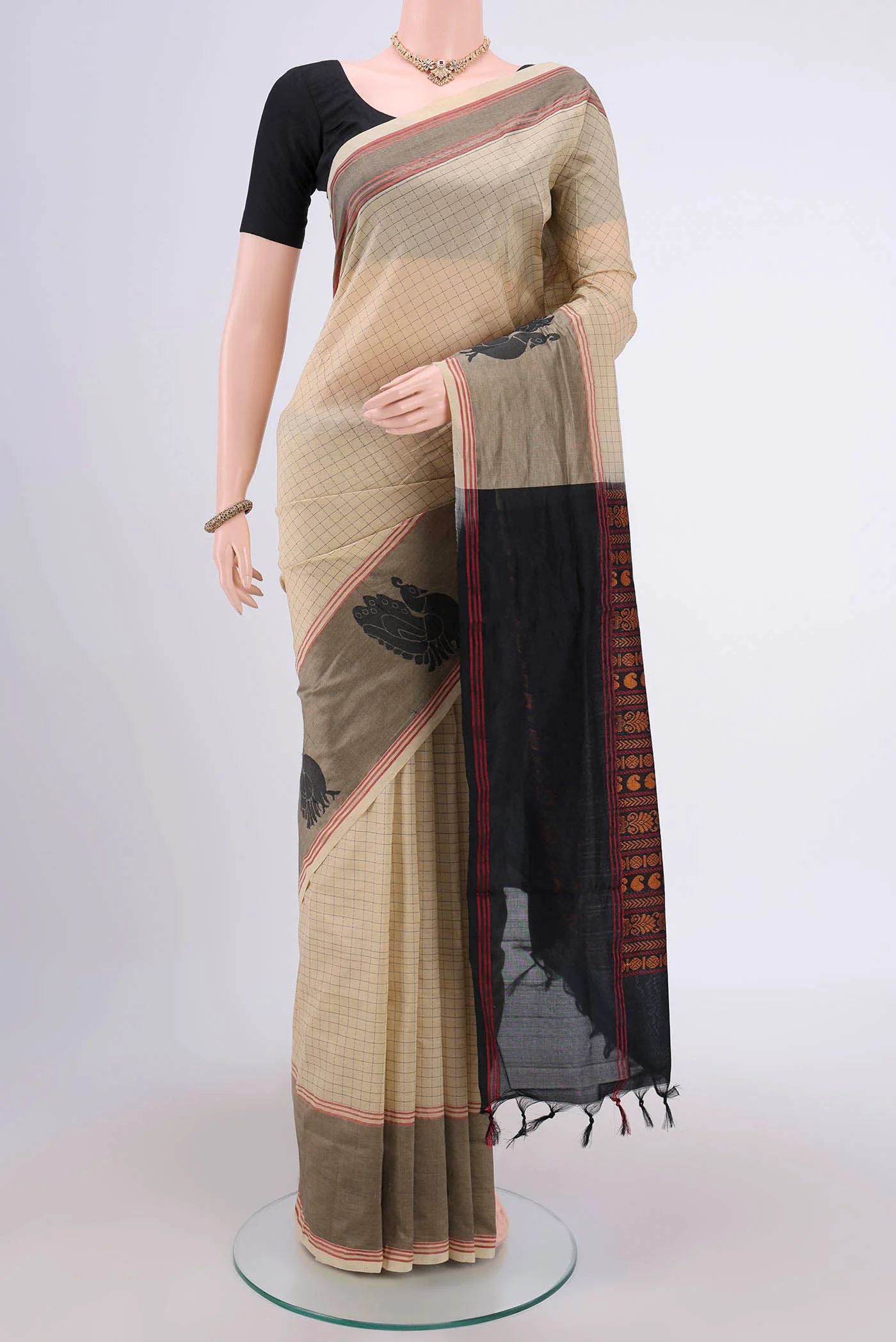 Beige Blended Poly Cotton Saree