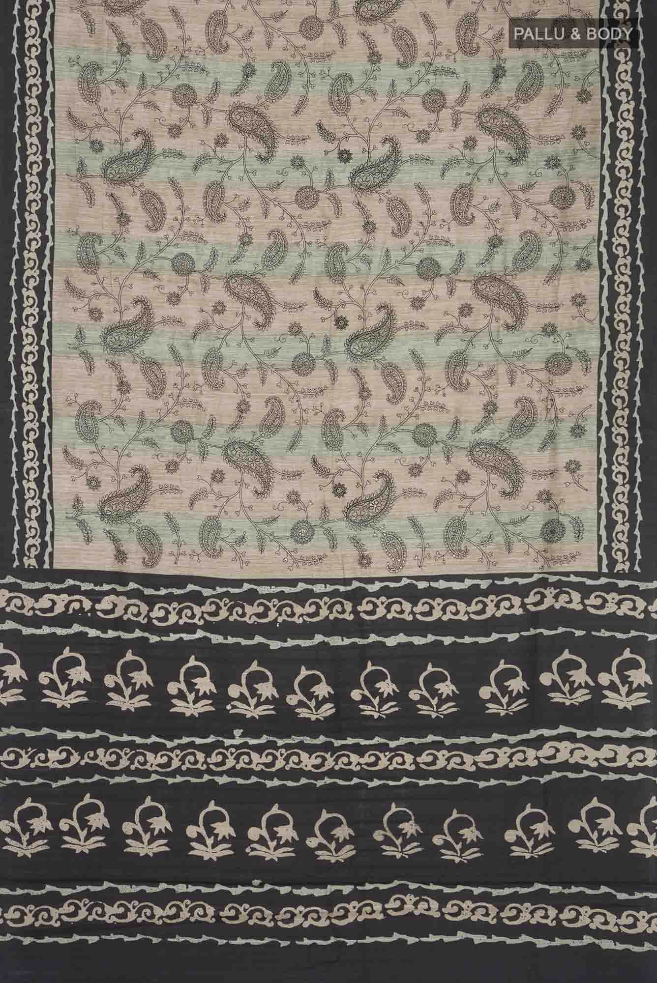Beige Blended Tussar Silk Saree - Image 2