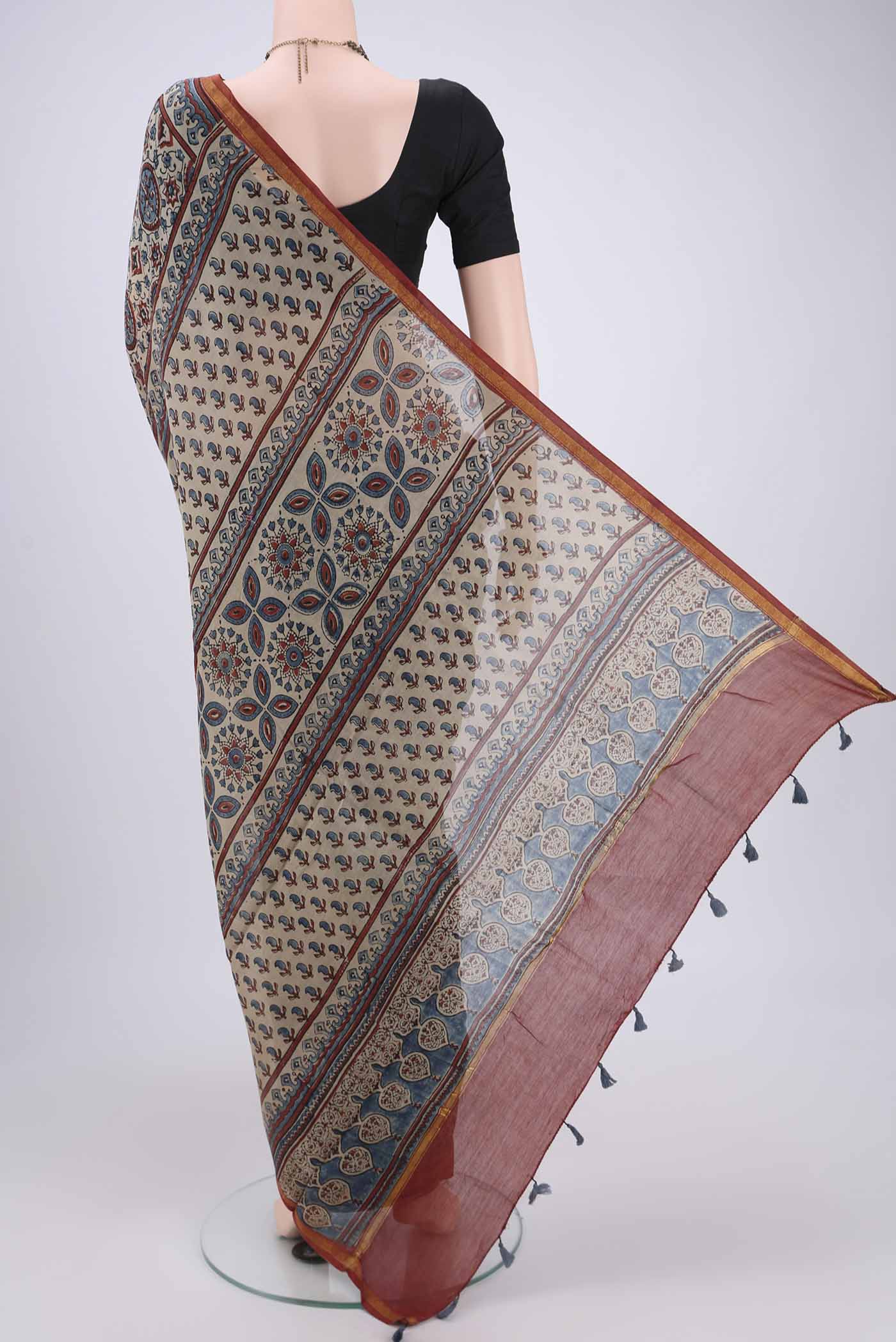 Beige Chanderi Silk Cotton Saree - Image 3