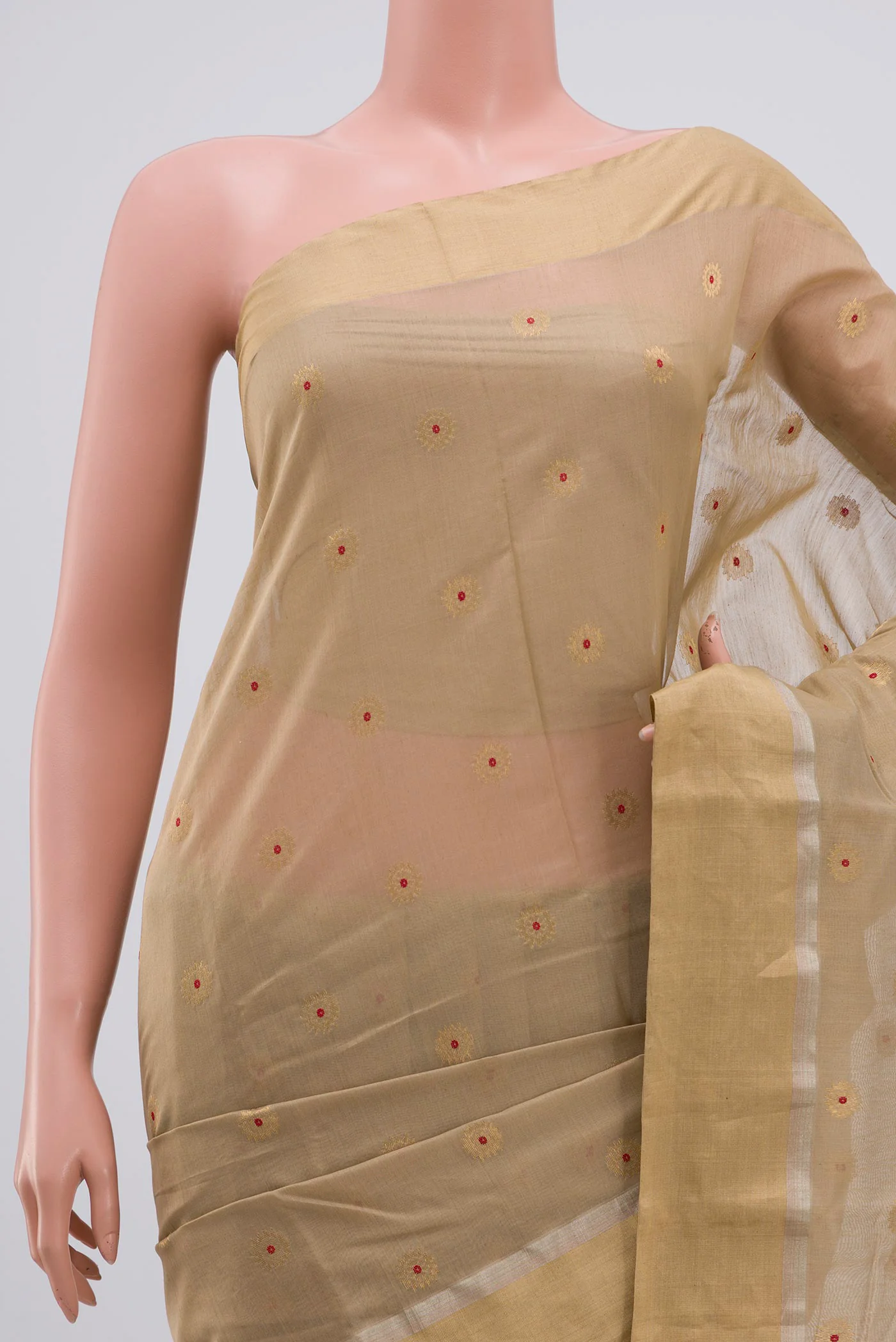 Beige Chanderi Silk Cotton Saree - Image 2