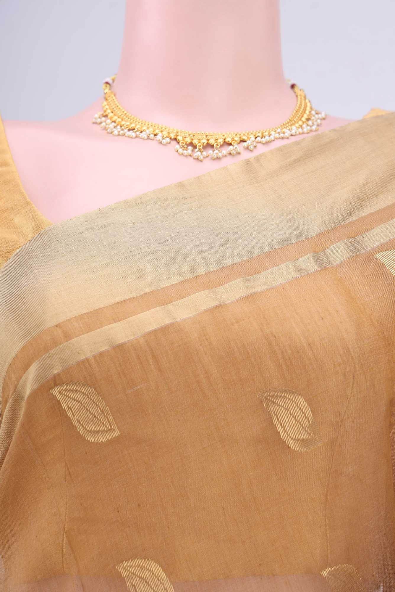 Beige Chanderi Silk Cotton Saree - Image 2