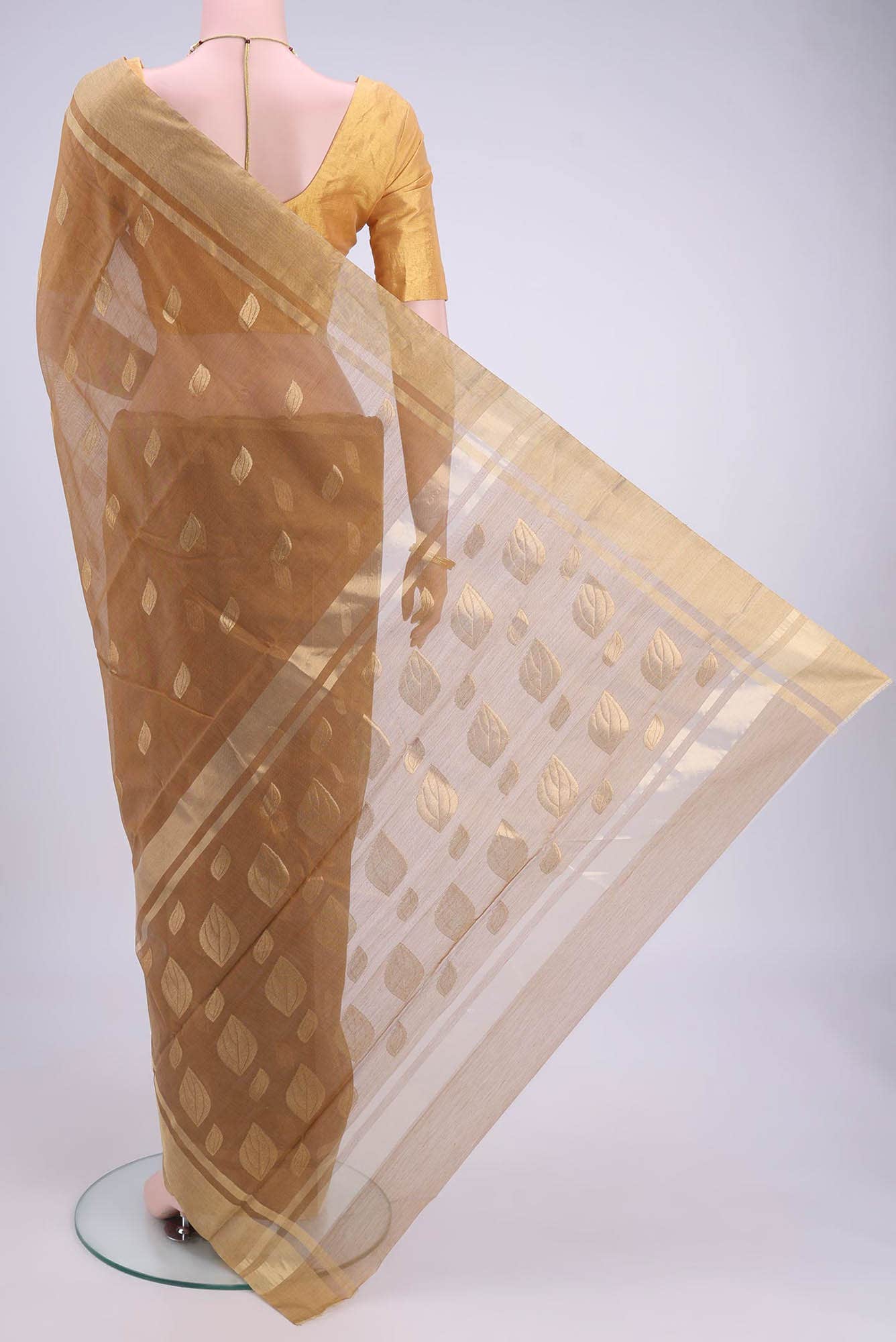 Beige Chanderi Silk Cotton Saree - Image 3