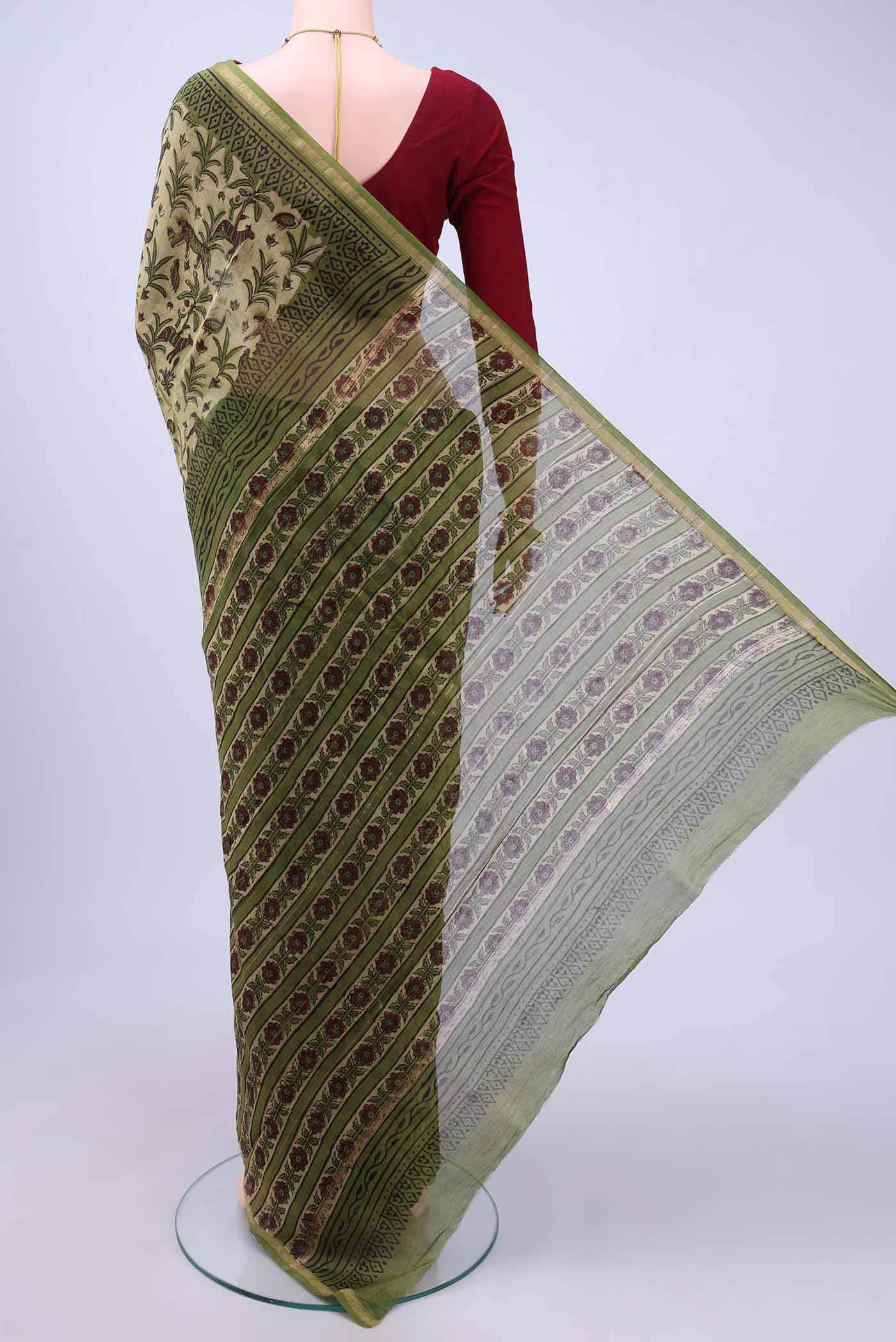 Beige Chanderi Silk Cotton Saree - Image 2