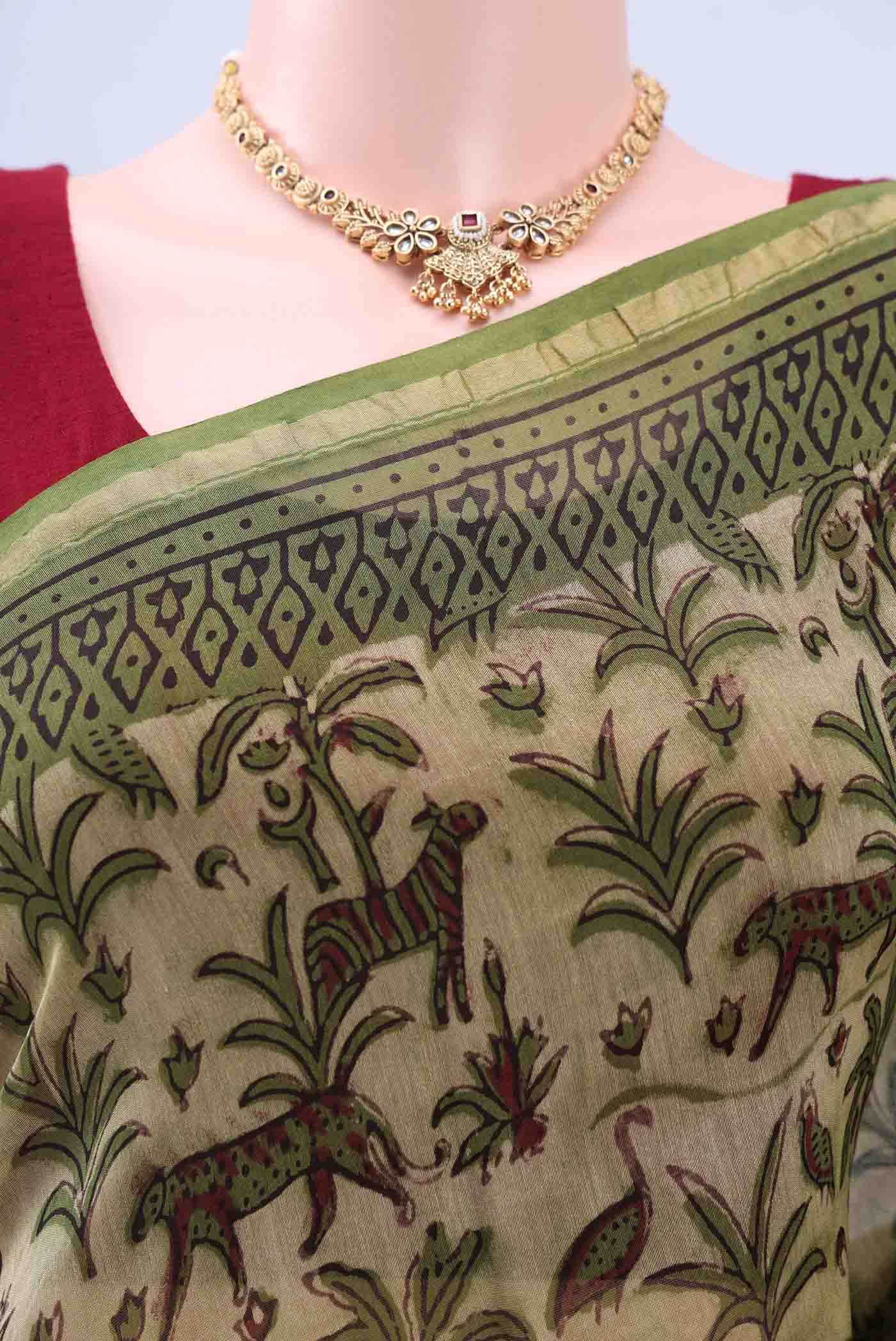 Beige Chanderi Silk Cotton Saree - Image 3