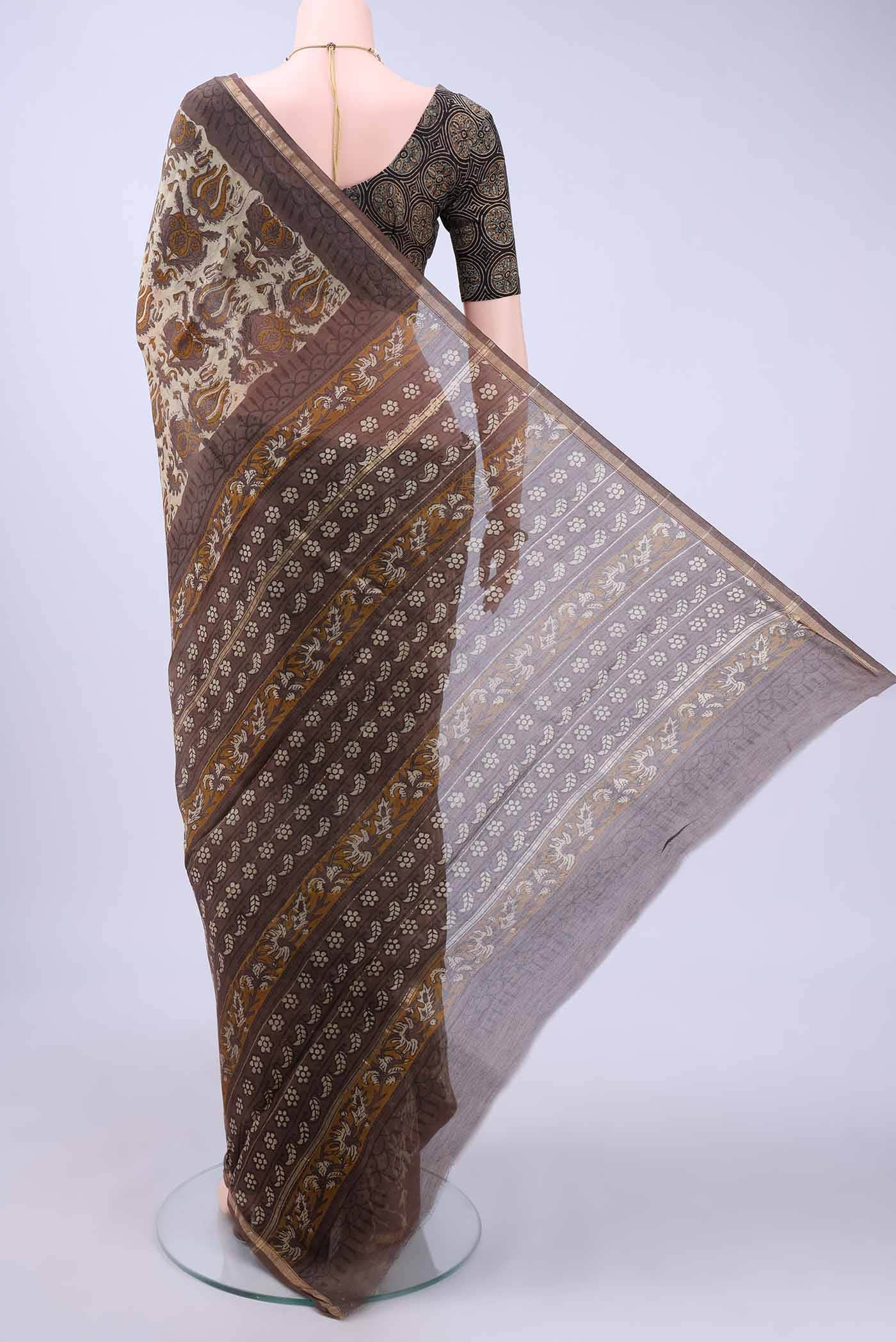 Beige Chanderi Silk Cotton Saree - Image 2