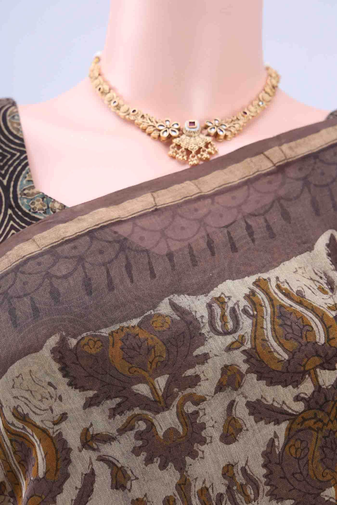 Beige Chanderi Silk Cotton Saree - Image 3