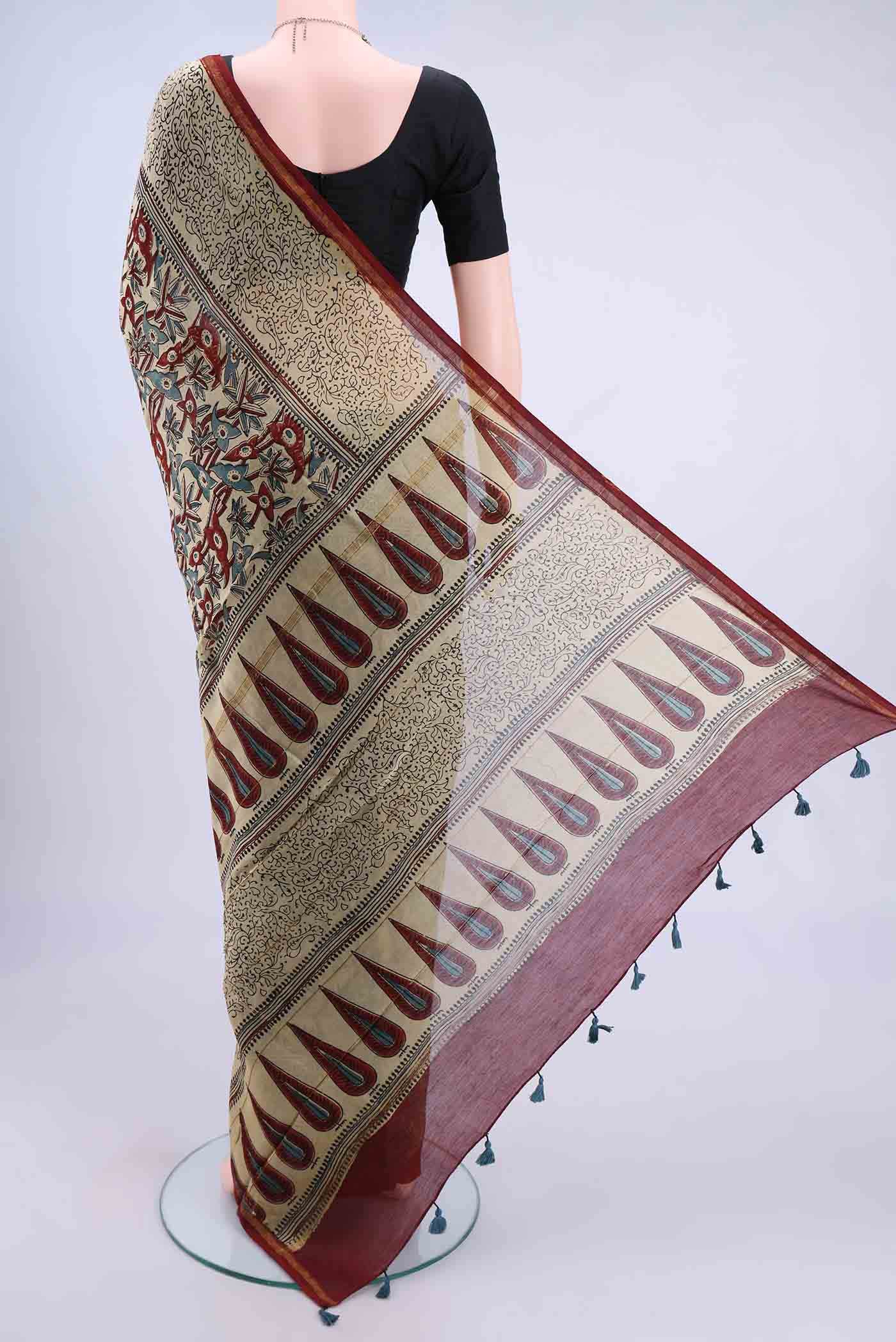 Beige Chanderi Silk Cotton Saree - Image 2