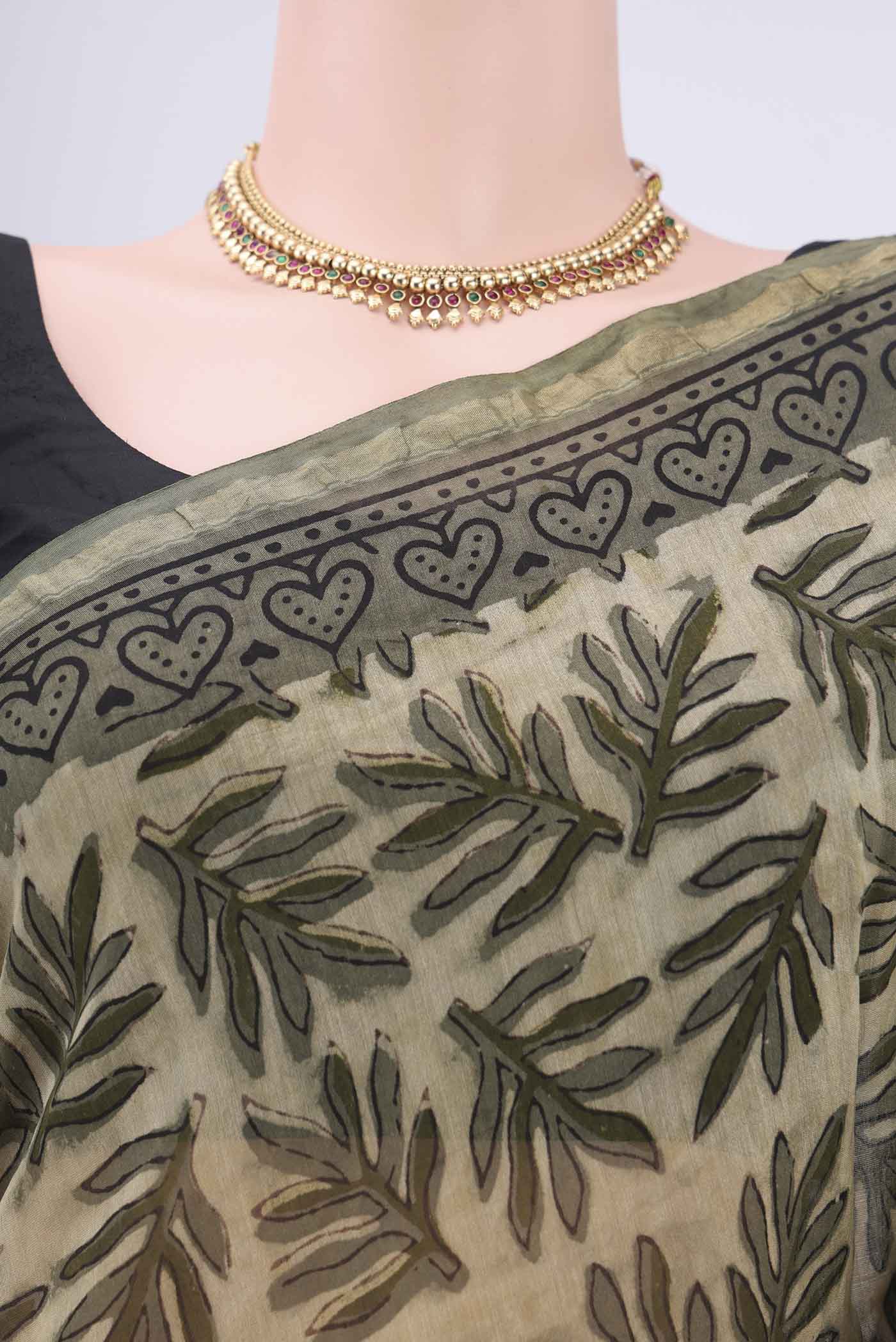 Beige Chanderi Silk Cotton Saree - Image 2