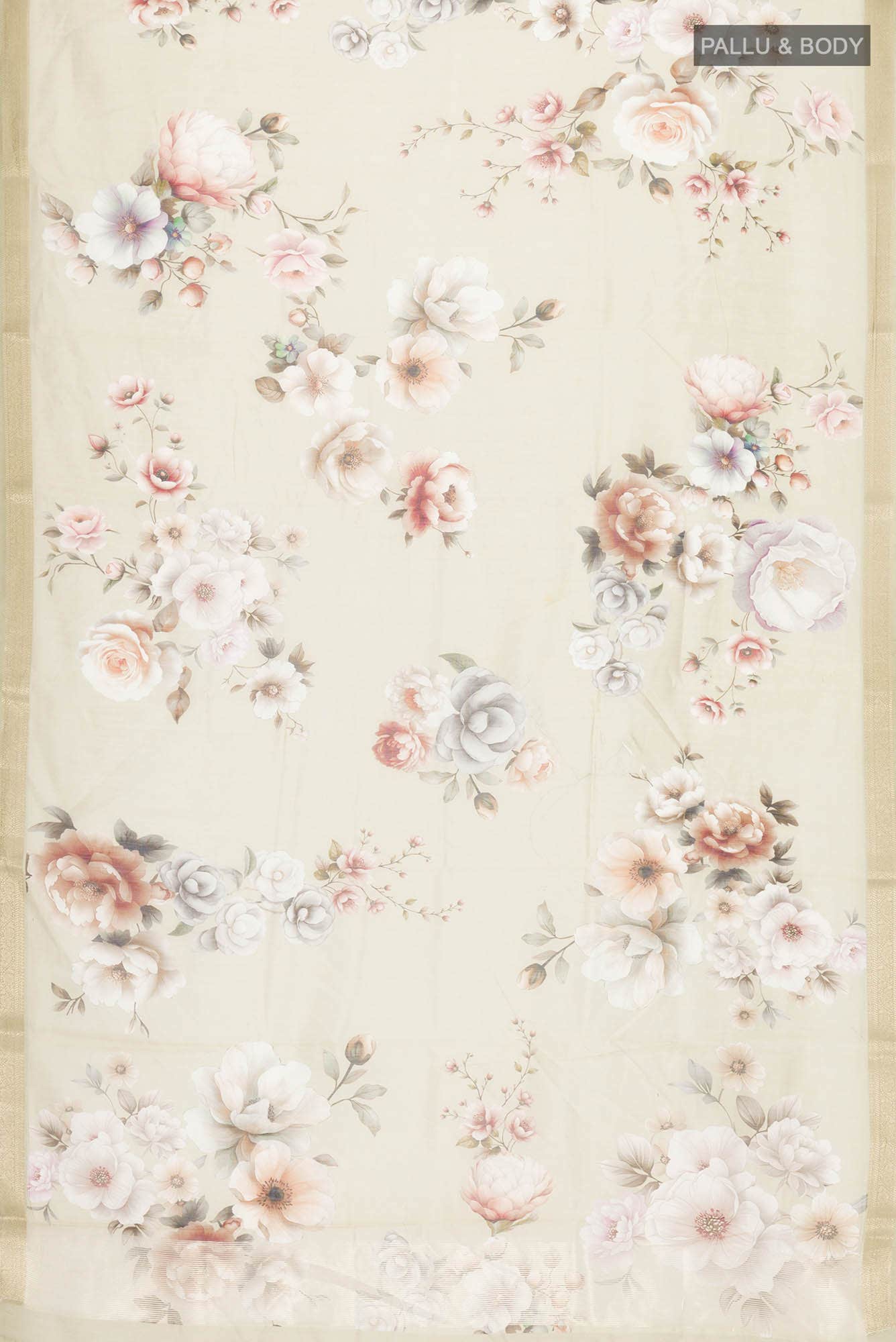 Beige Chanderi Silk Cotton Saree - Image 2