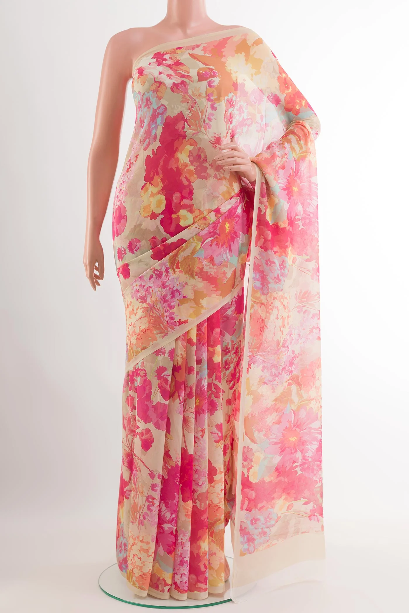 Beige Mysore Georgette Saree