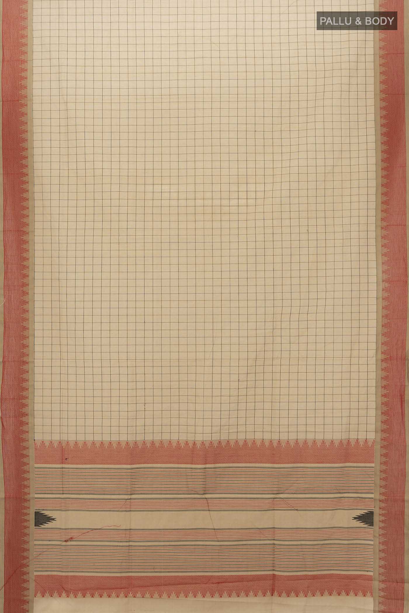 Beige Coimbatore Cotton Saree - Image 5