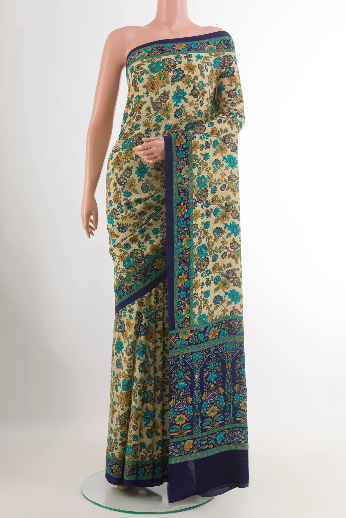 Beige Mysore Crepe Saree