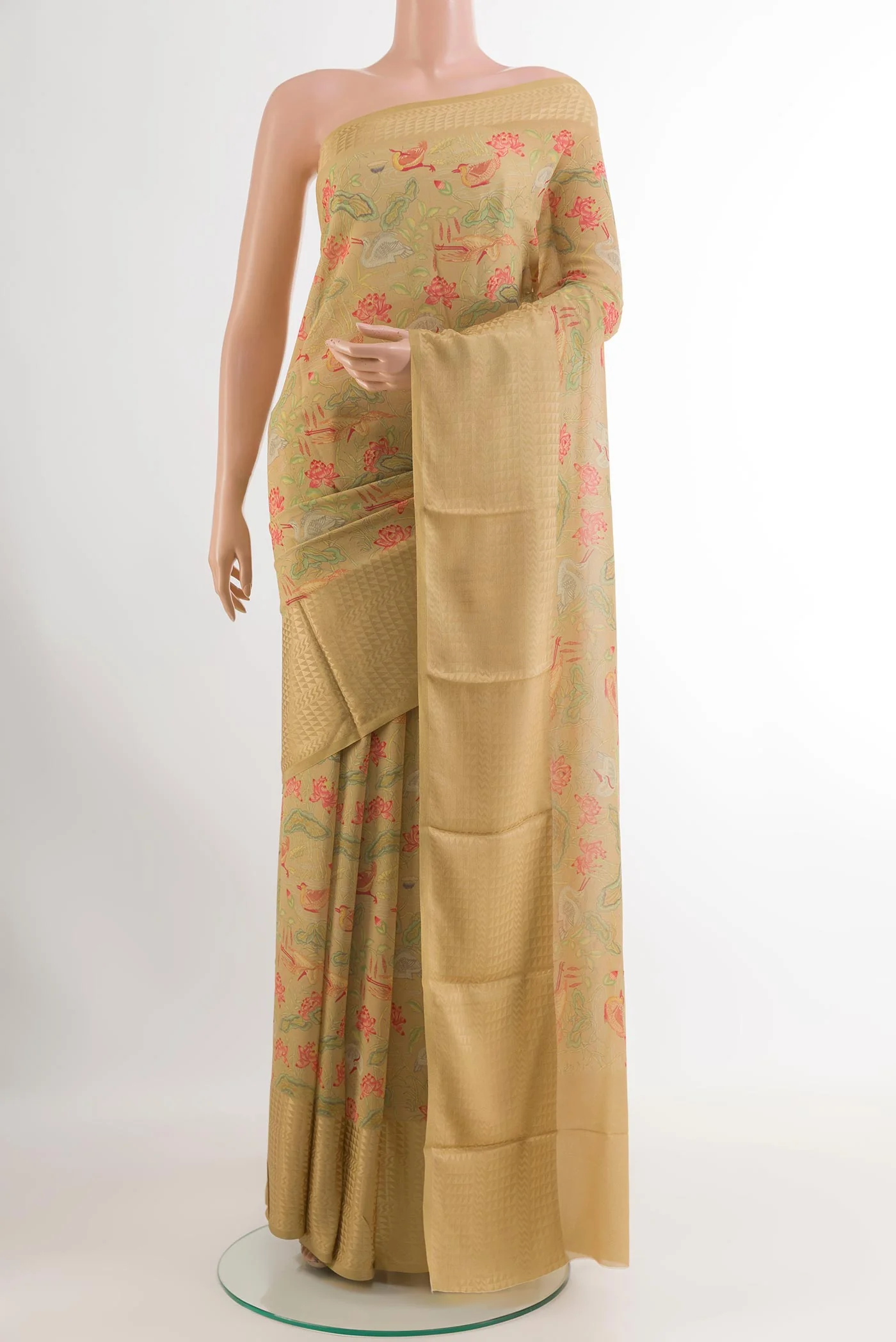 Beige Mysore Crepe Saree