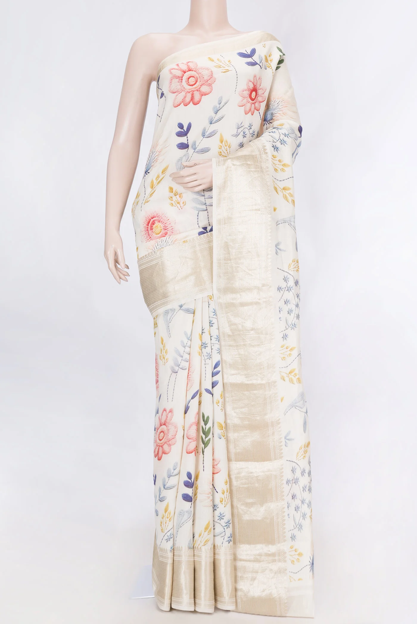 Cream Tussar Silk Saree