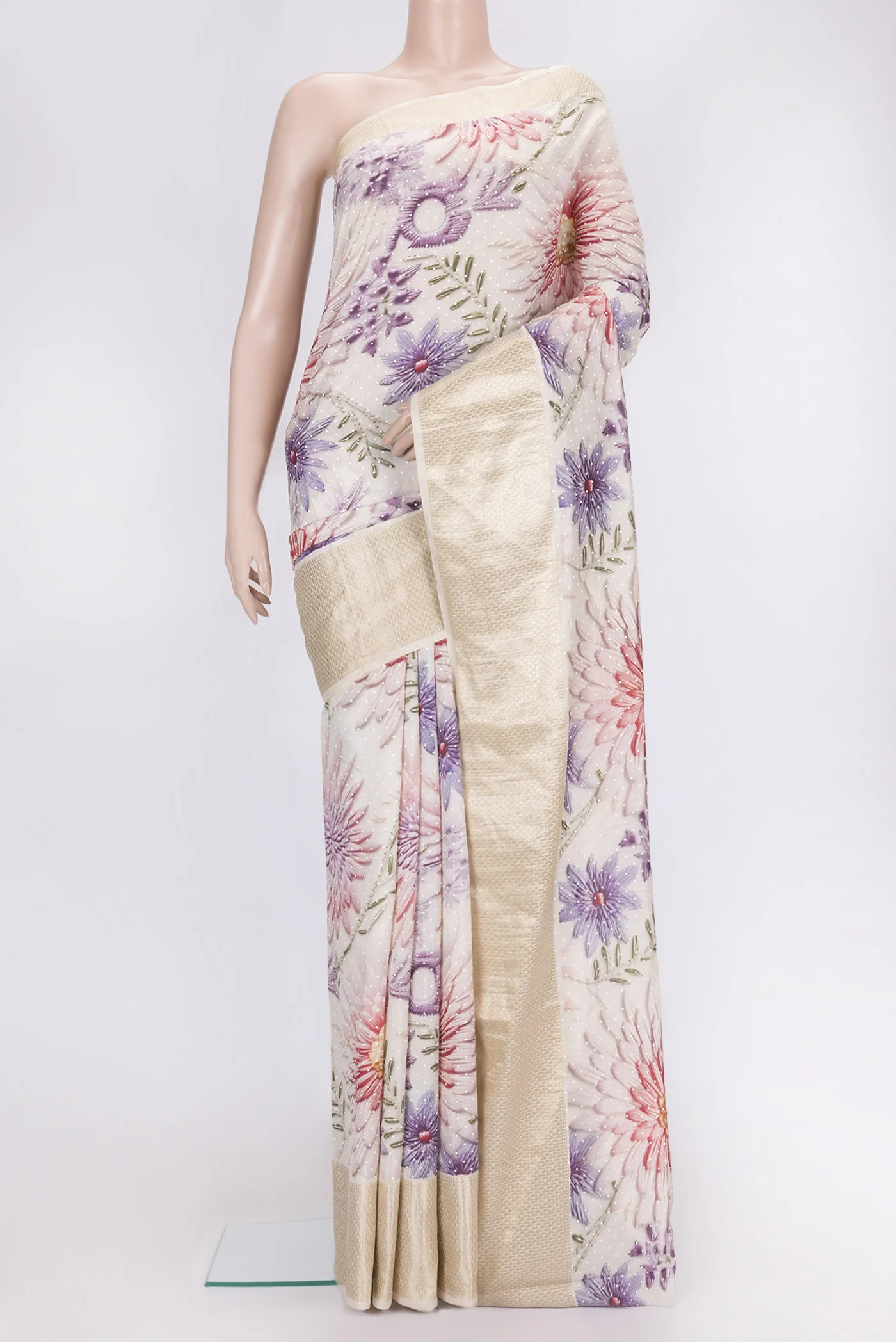 Beige Tussar Silk Saree