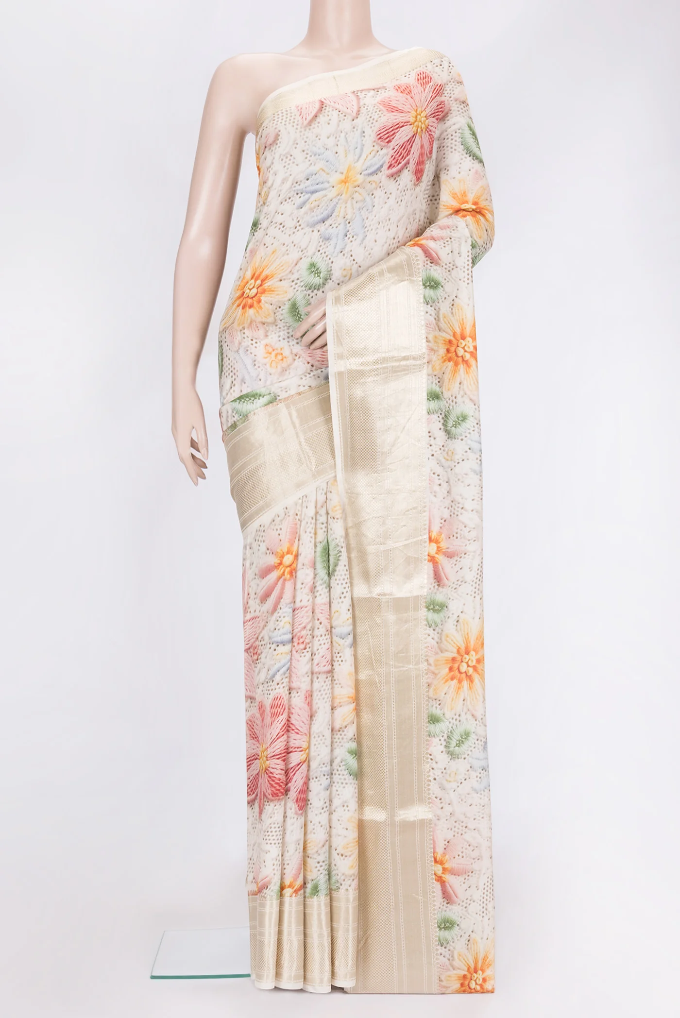 Beige Tussar Silk Saree