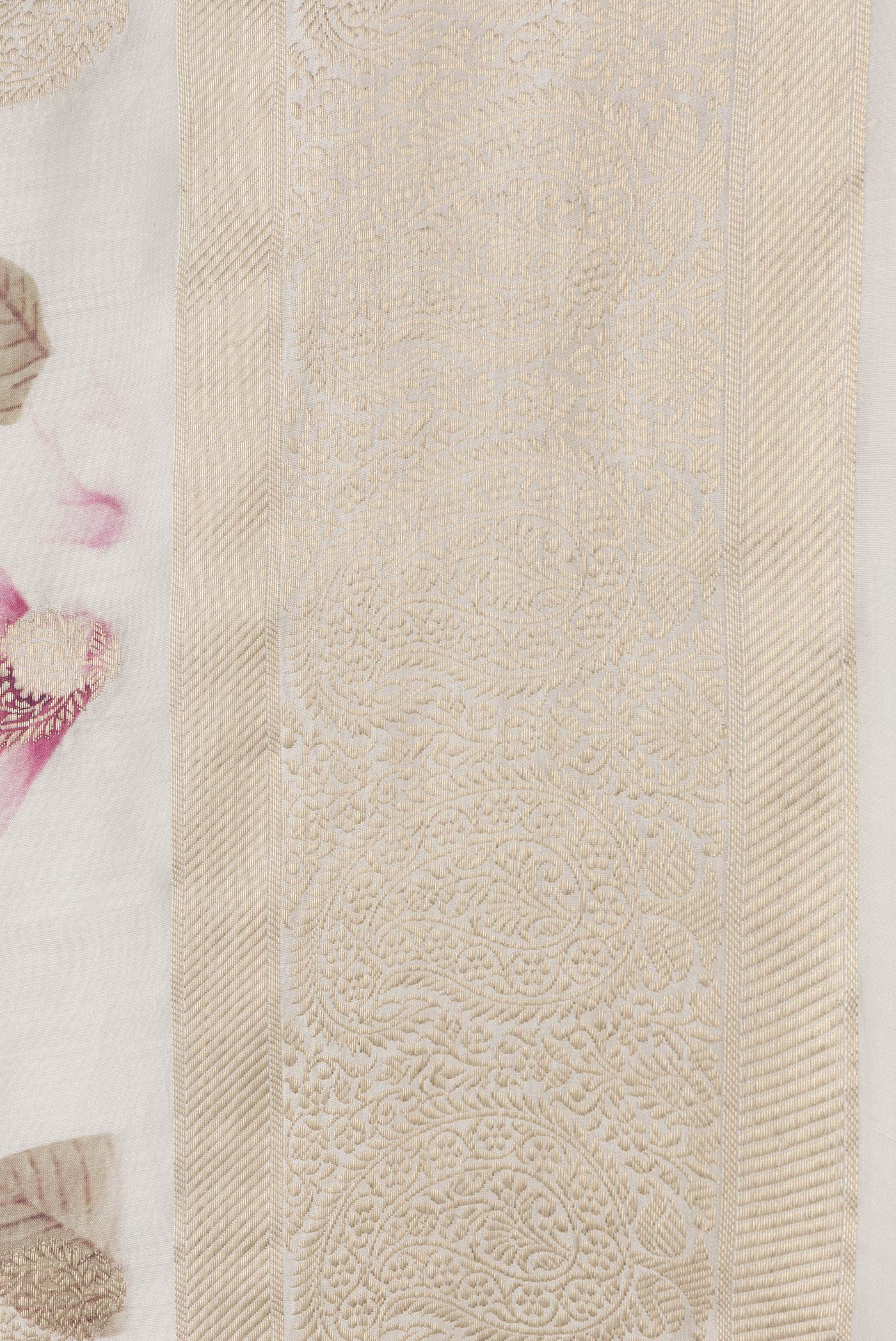 Off White Tussar Silk Saree - Image 3