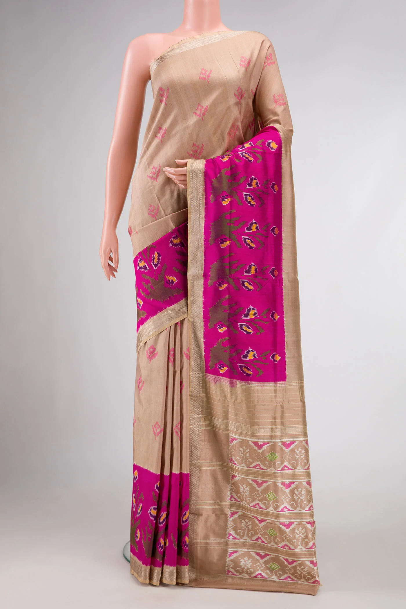 Beige Pochampally Silk Saree