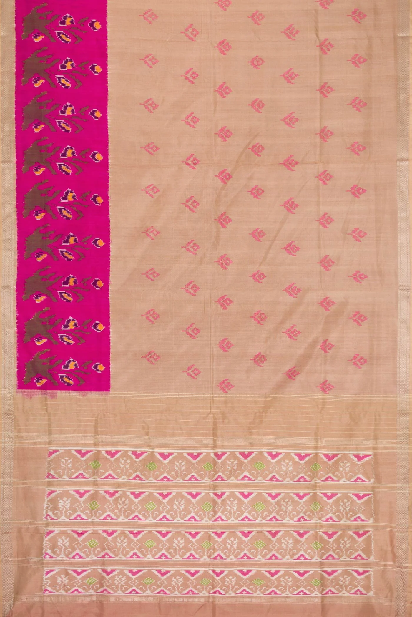 Beige Pochampally Silk Saree - Image 6
