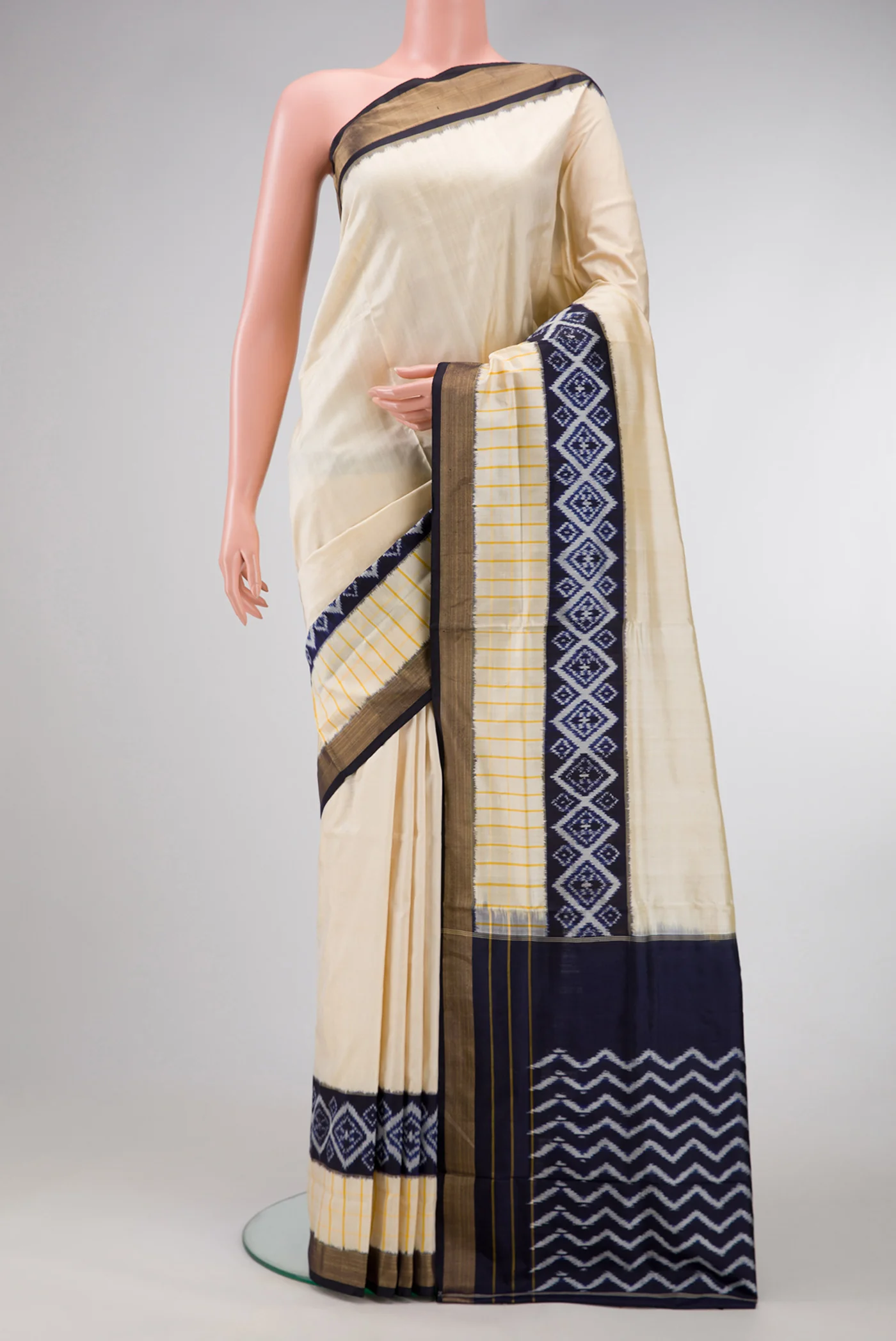 Cream Pochampally Silk Saree