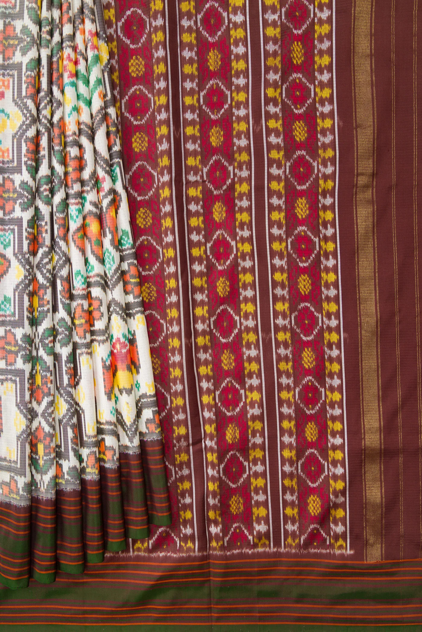 Off White Double Ikat Saree - Image 4