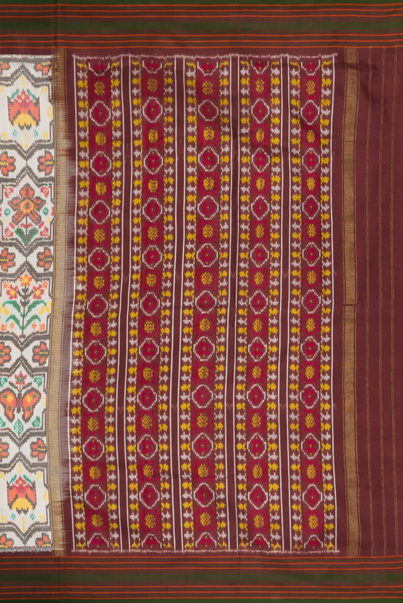 Off White Double Ikat Saree - Image 7
