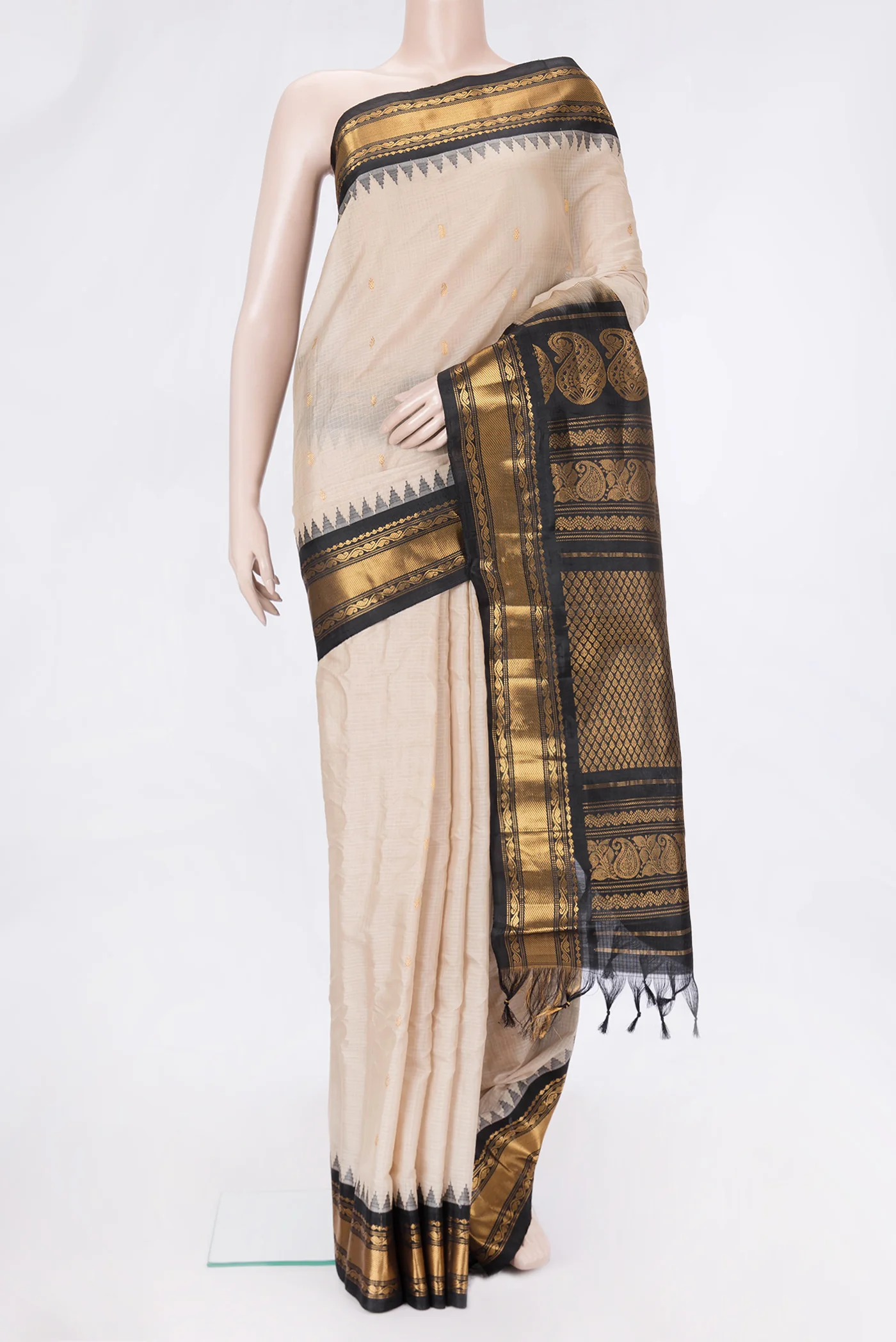 Cream Gadwal Silk Cotton Saree