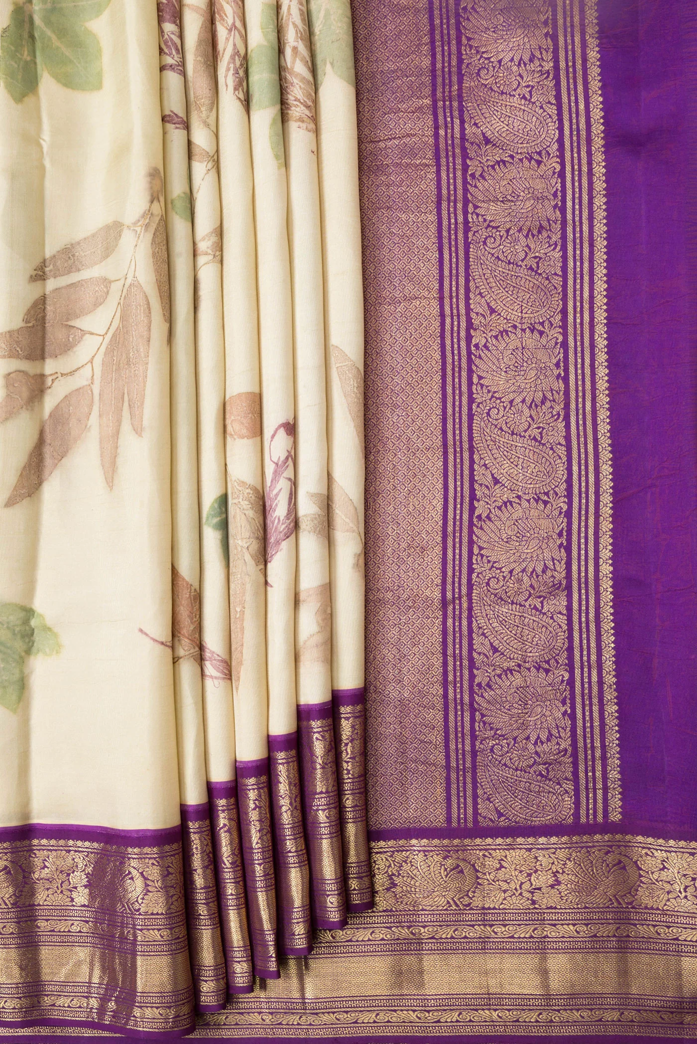 Cream Kanchipuram Silk Saree - Image 4
