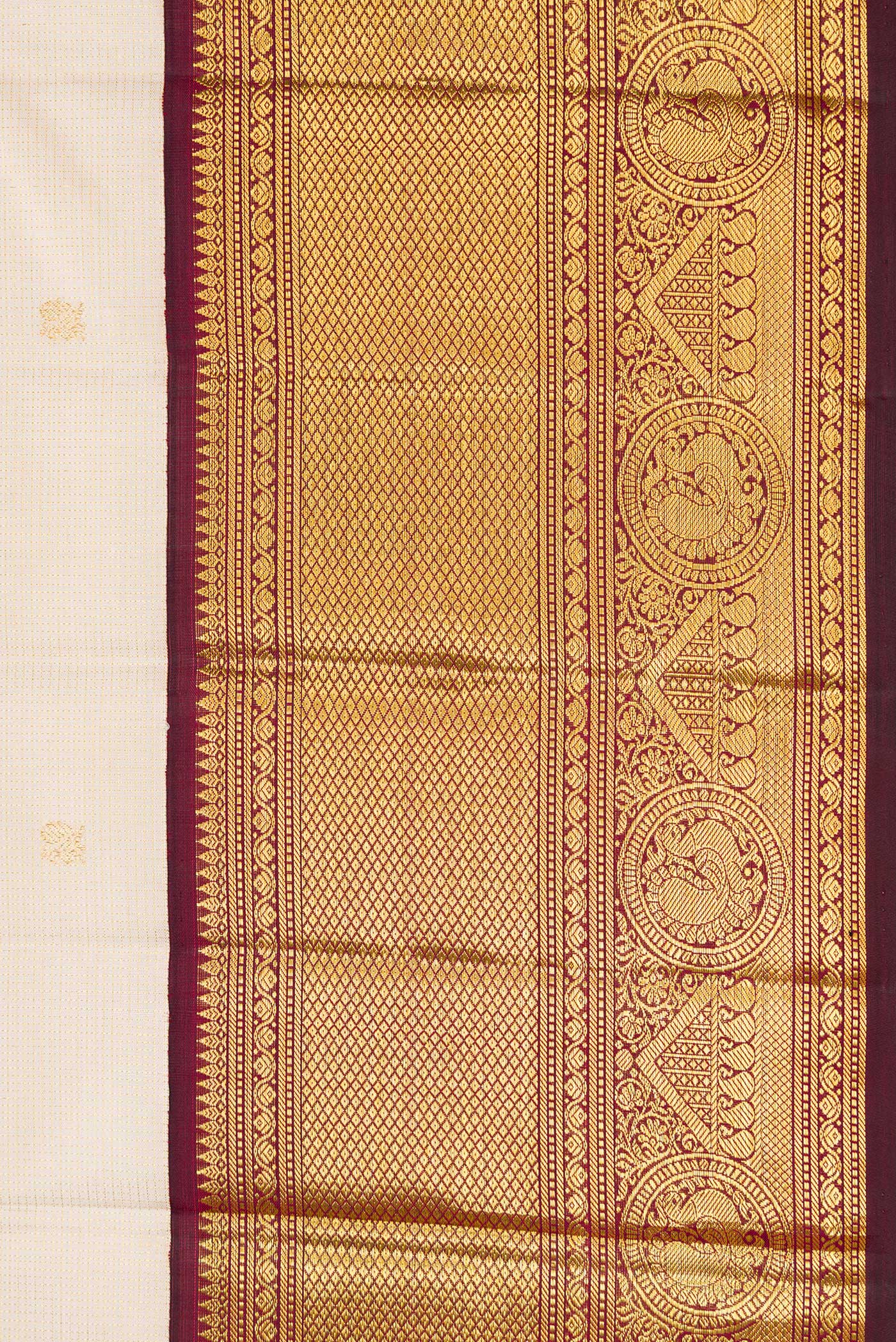 Cream Kanchipuram Silk Saree - Image 3
