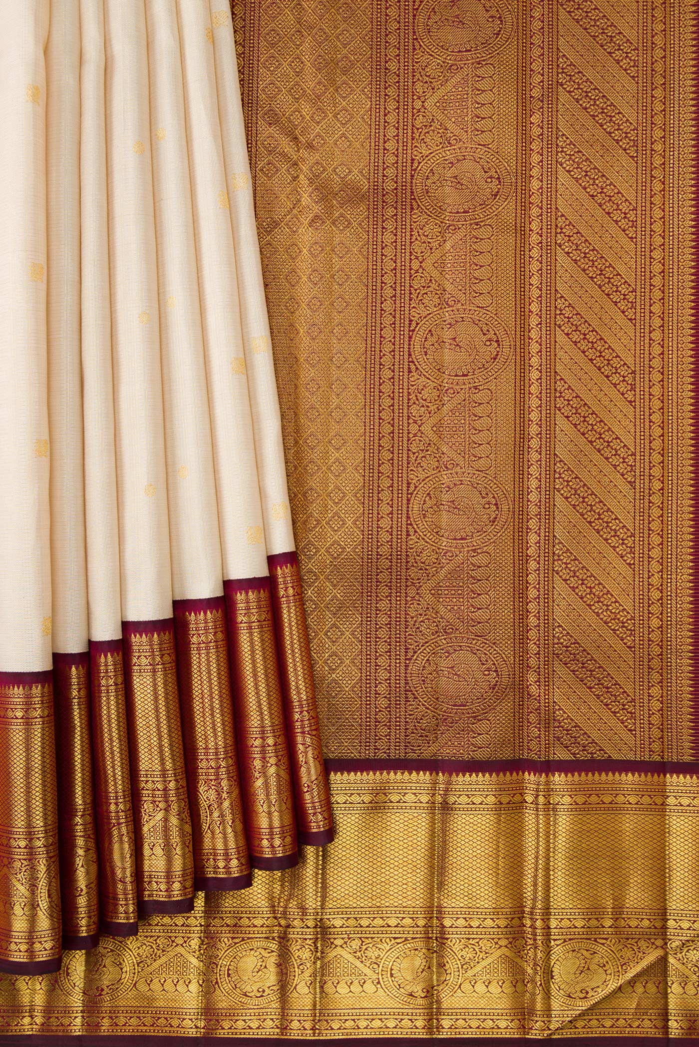 Cream Kanchipuram Silk Saree - Image 4
