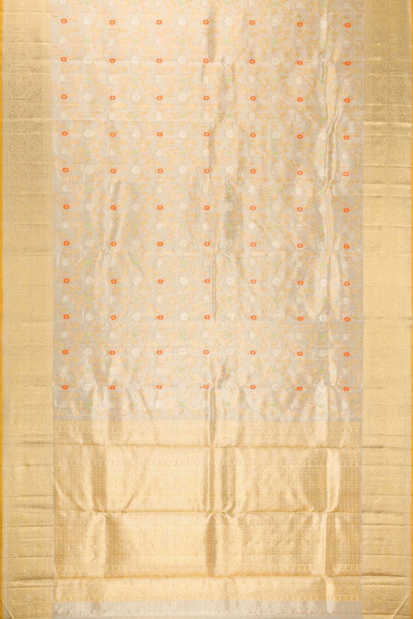 Pure Silk Pure Zari Beige Dual Tone Kanjivaram Tissue Saree - Image 4