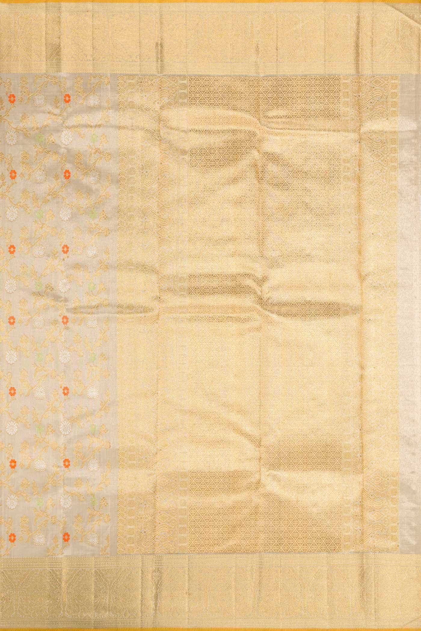 Pure Silk Pure Zari Beige Dual Tone Kanjivaram Tissue Saree - Image 5