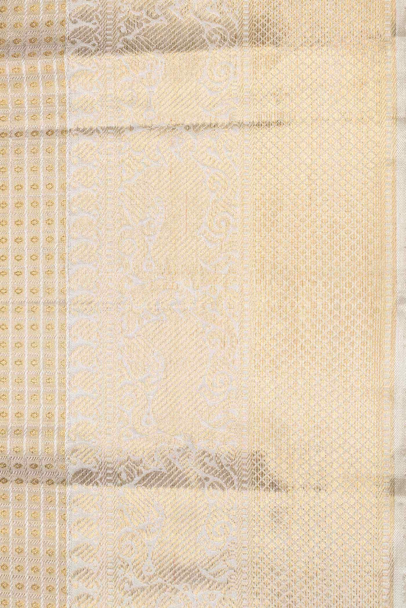 Pure Silk Pure Zari Beige Dual Tone Kanjivaram Tissue Saree - Image 6