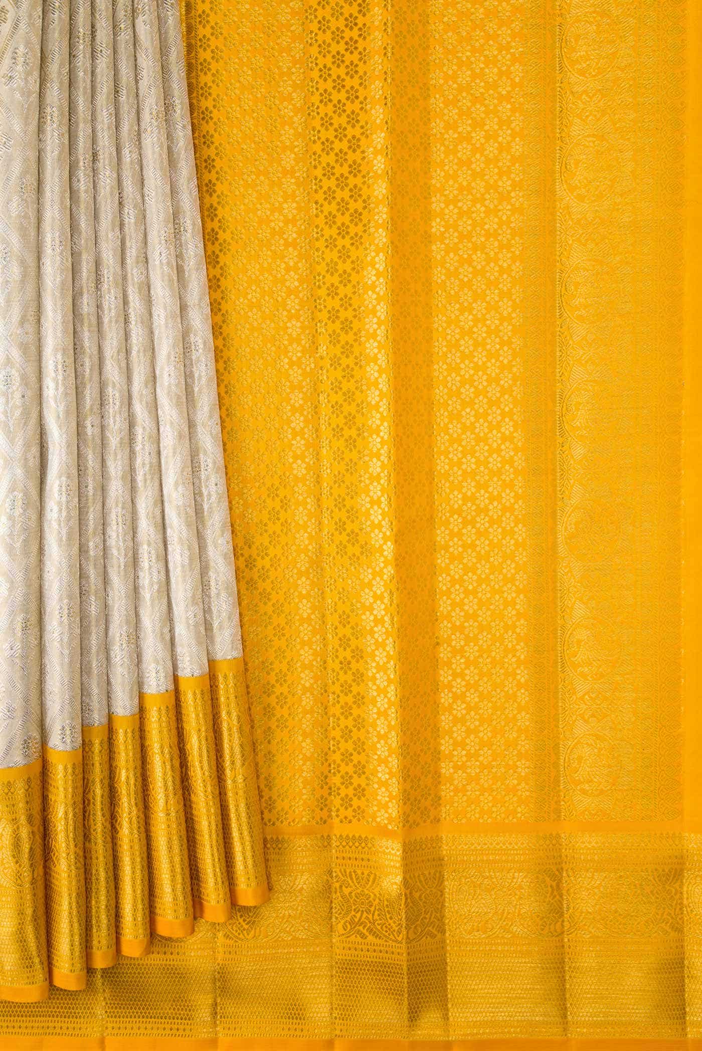Beige Dual Tone Kanjivaram Tissue Silk Saree - Image 2
