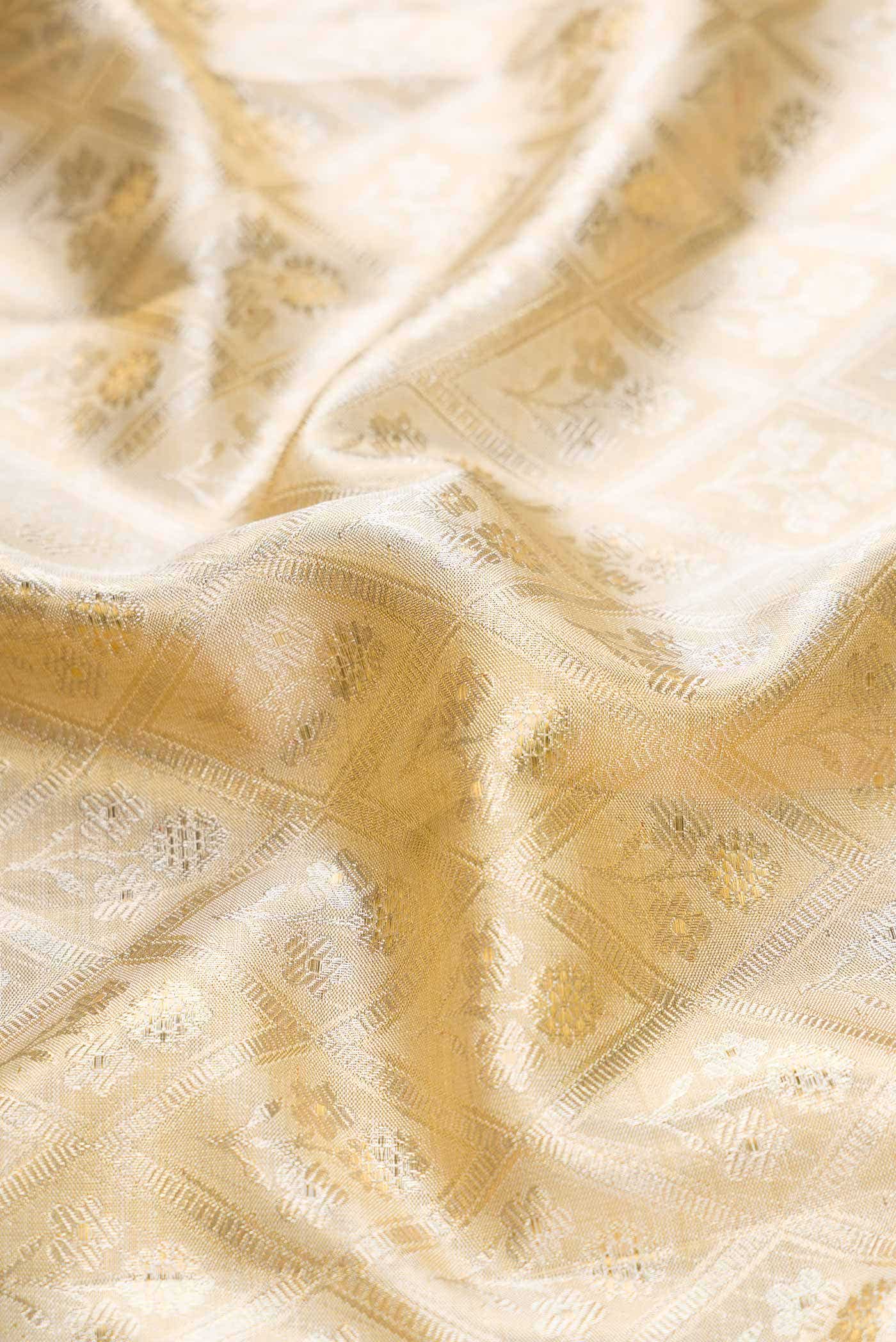 Beige Dual Tone Kanjivaram Tissue Silk Saree - Image 3