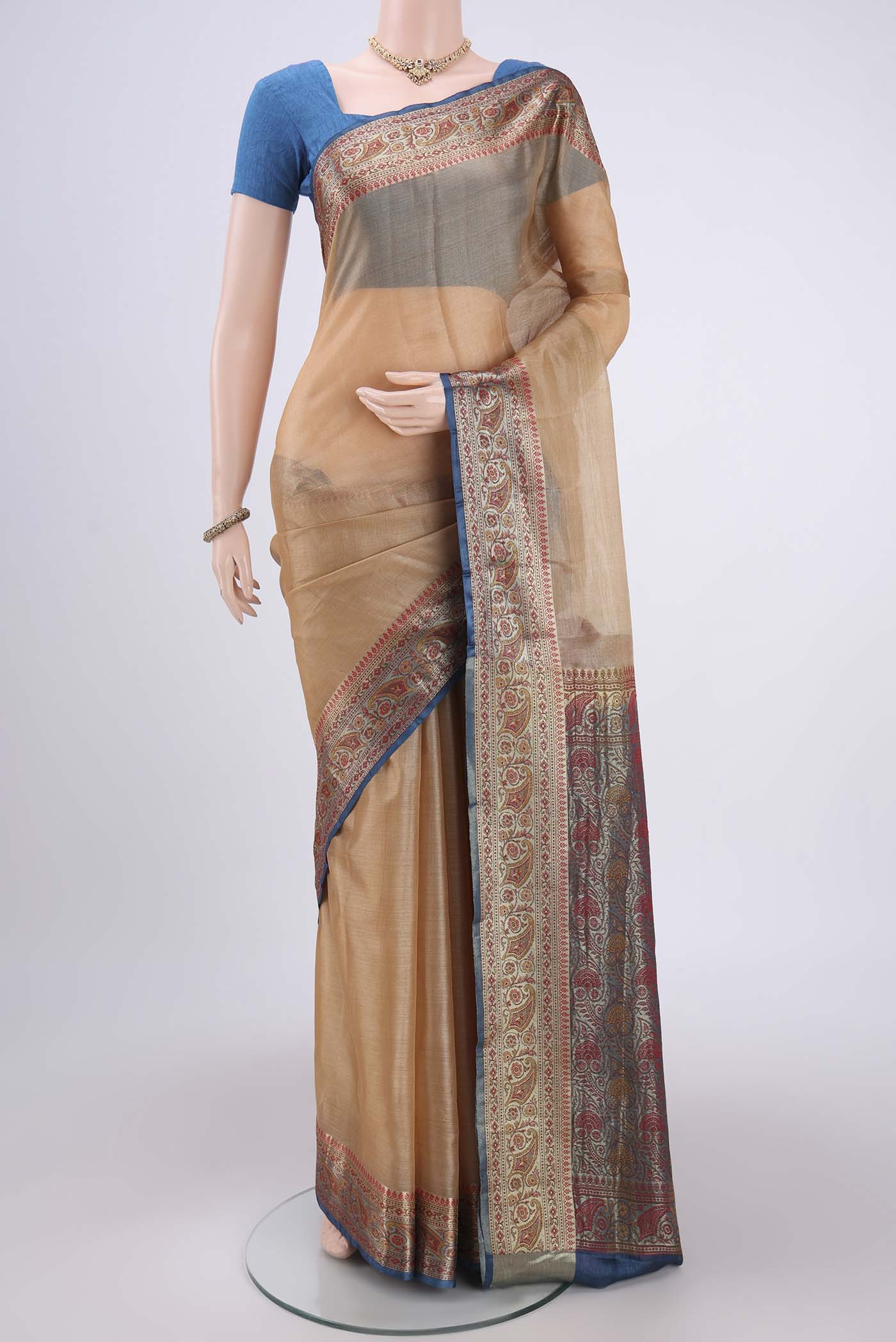 Beige Banarasi Tussar Silk Saree