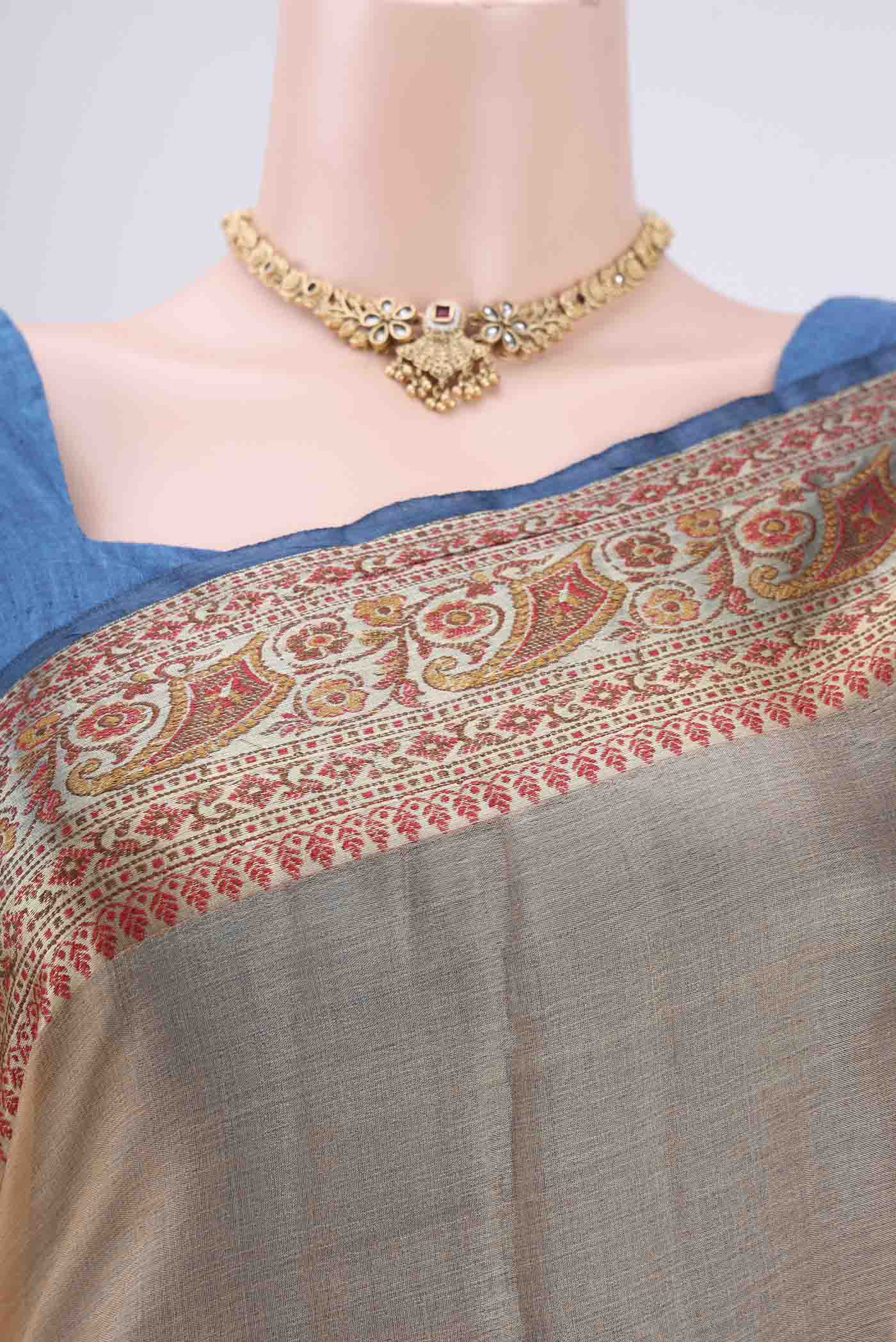 Beige Banarasi Tussar Silk Saree - Image 2