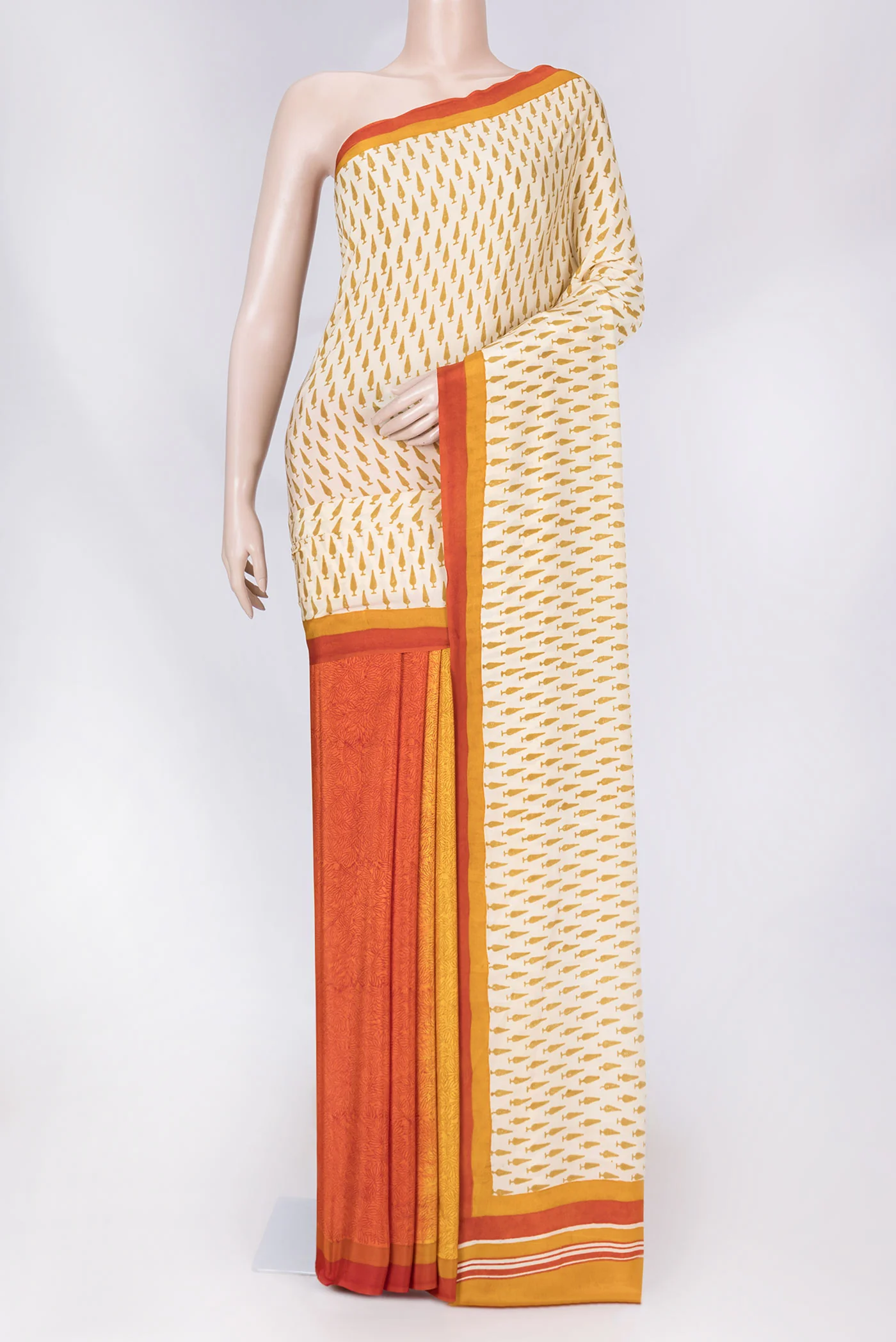 Beige Dual Tone Mysore Crepe Saree