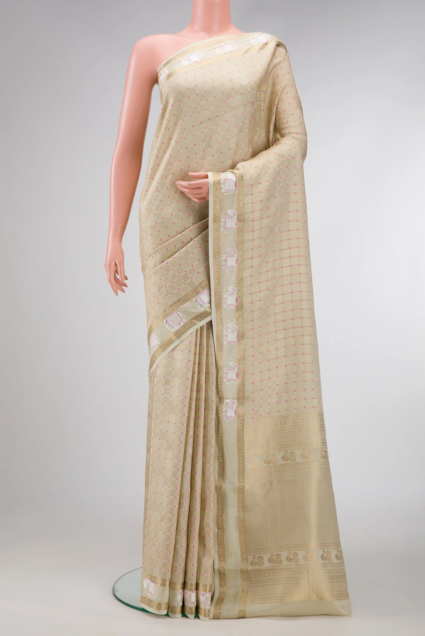 Cream Mysore Crepe Saree