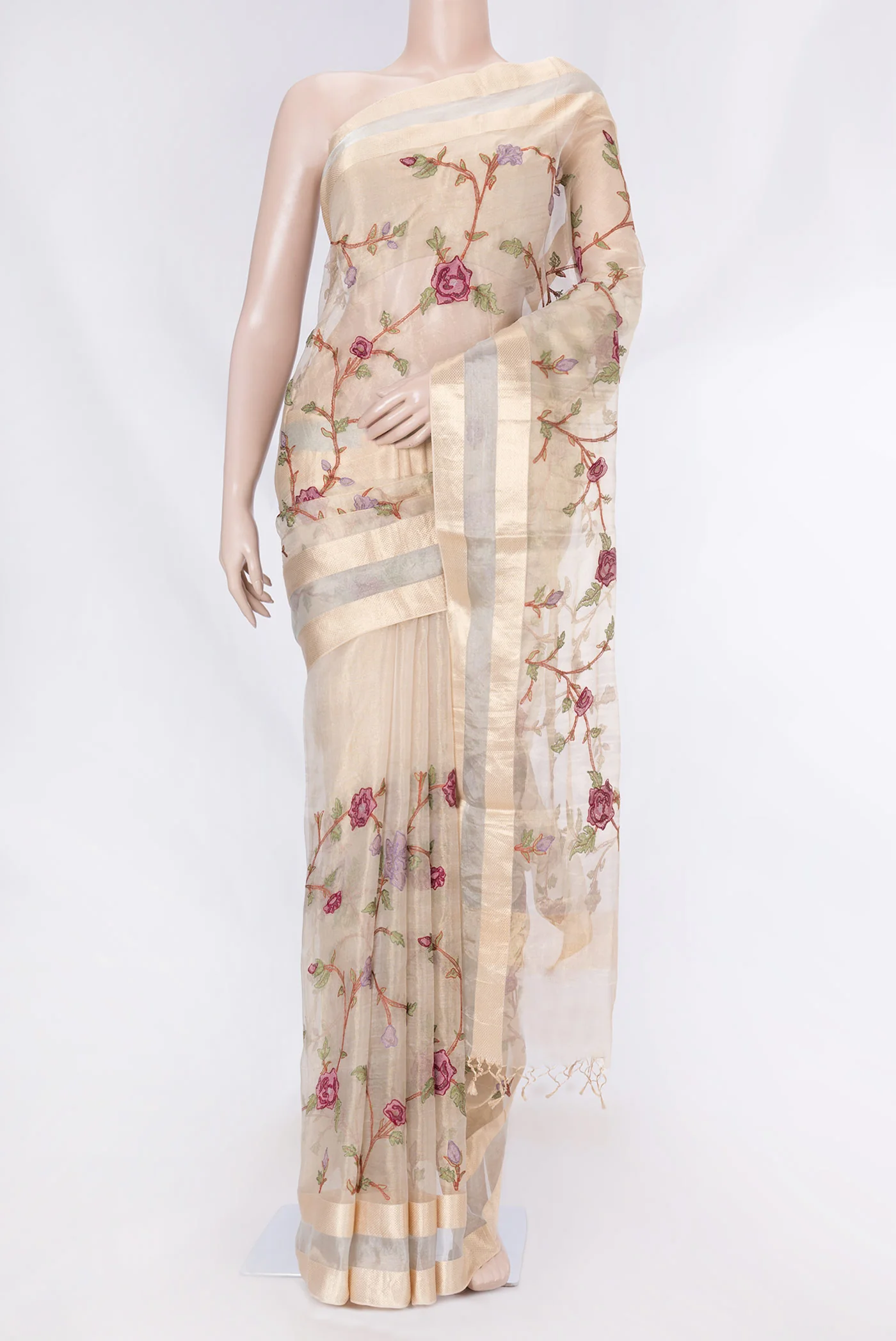 Beige Dual Tone Organza Silk Saree