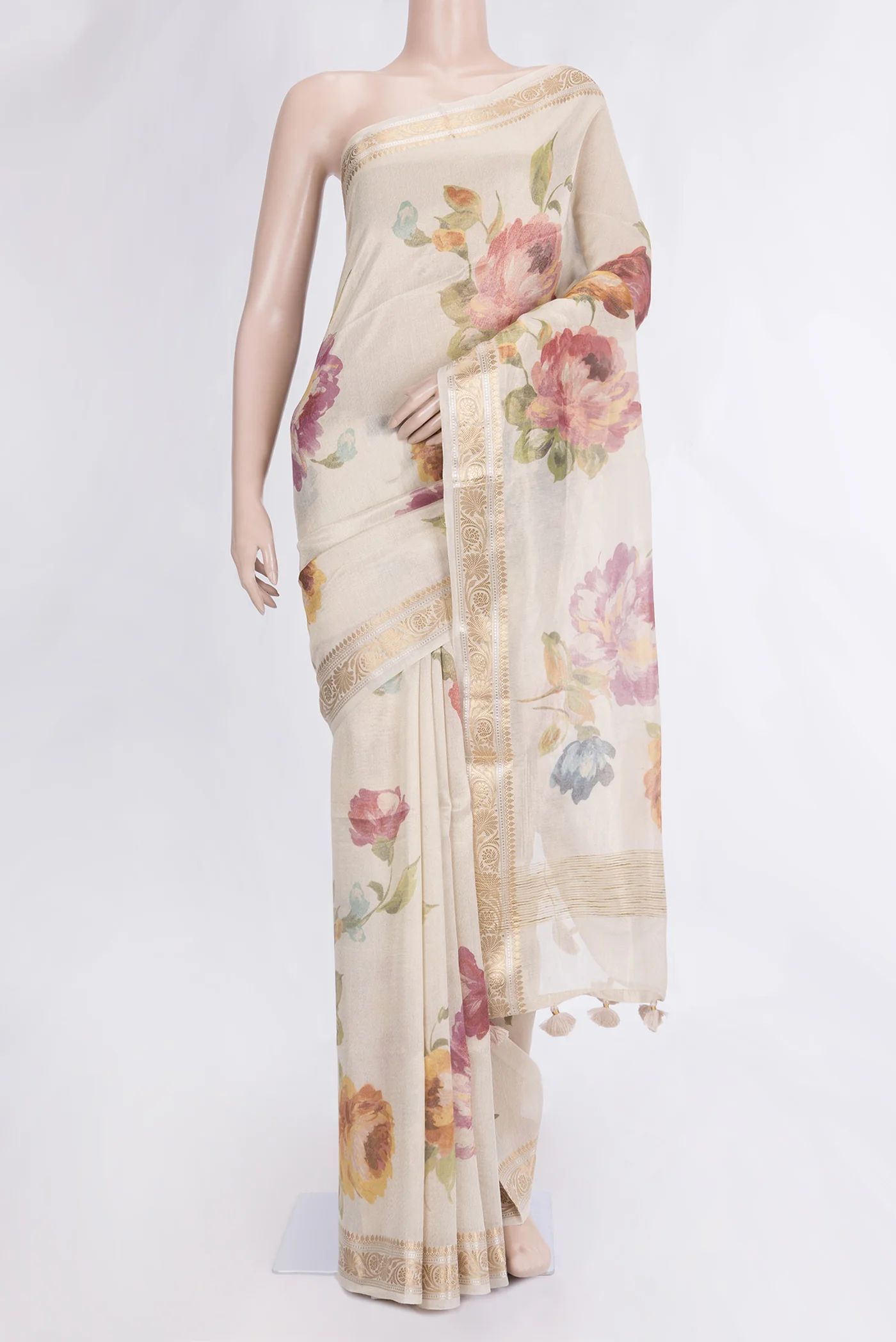 Cream Dual Tone Organza Silk Saree