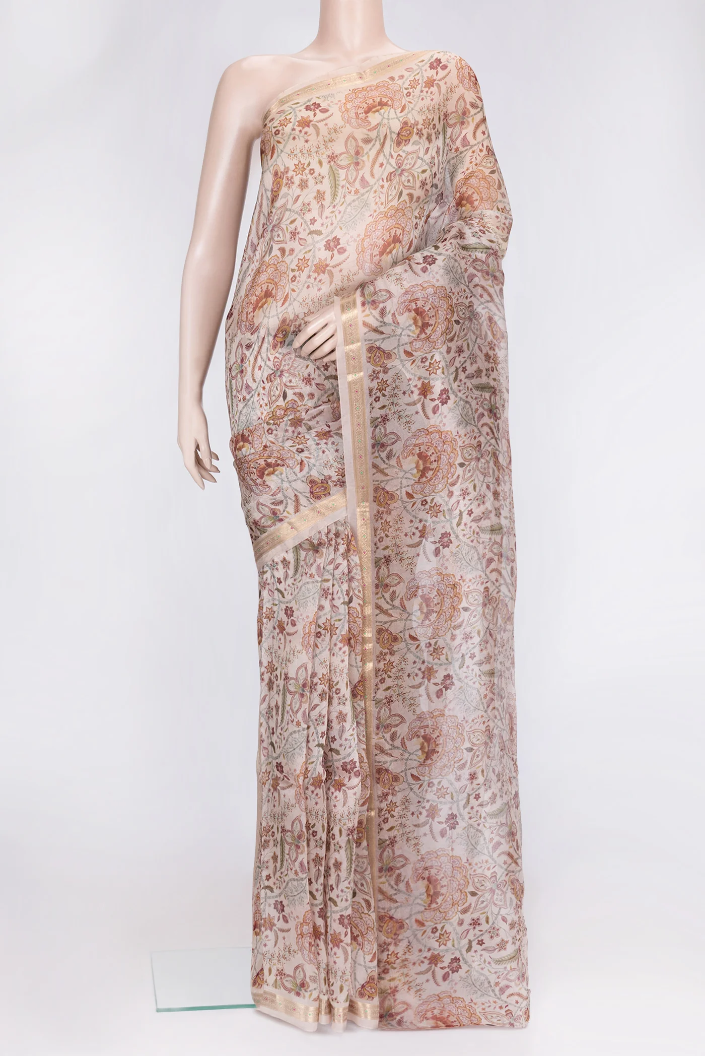 Beige Organza Silk Saree