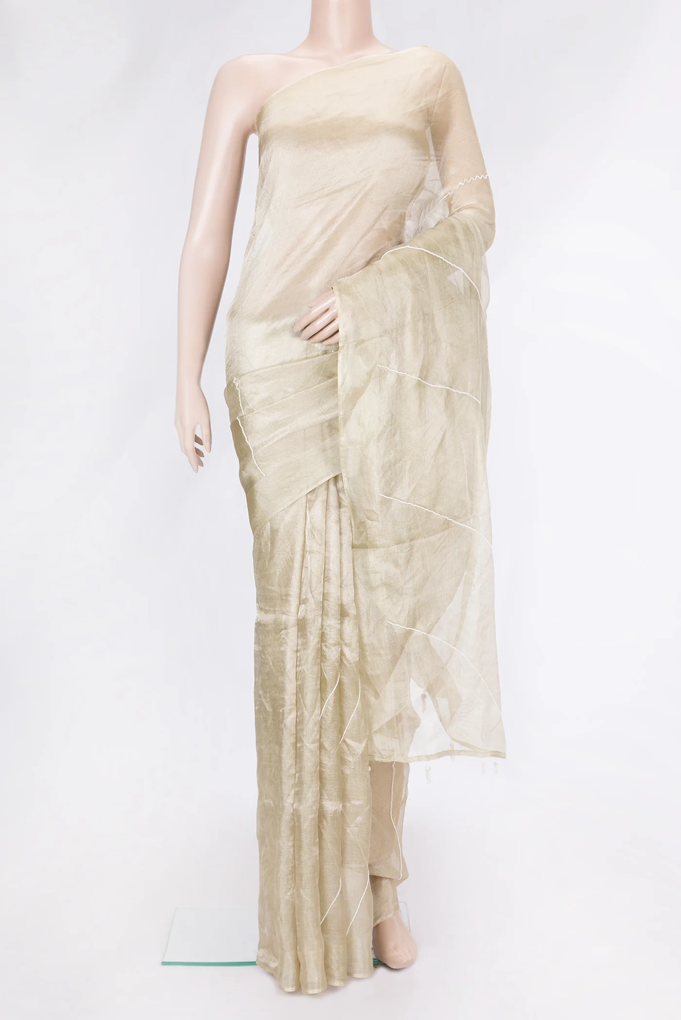 Beige Organza Silk Saree