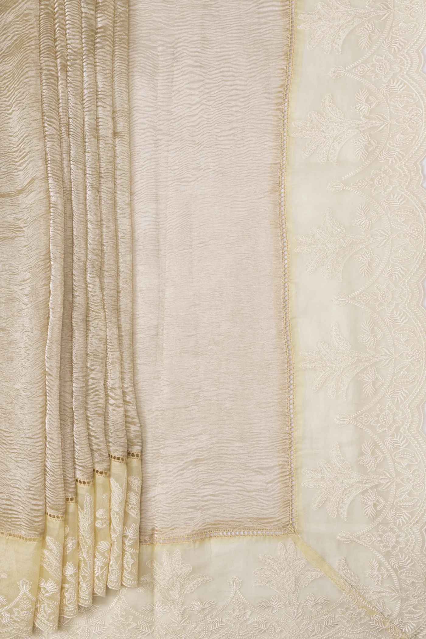 Beige Dual Tone Organza Silk Saree - Image 4