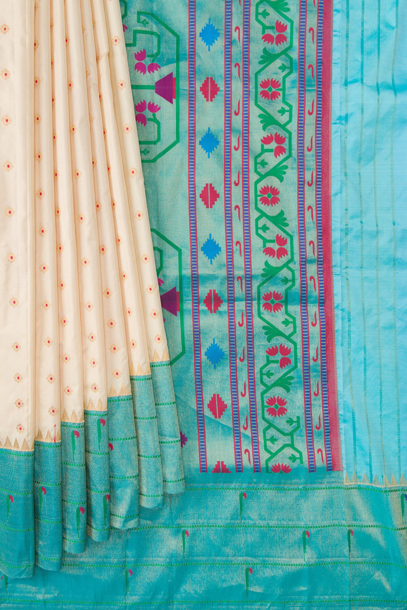 Cream Paithani Silk Saree - Image 4