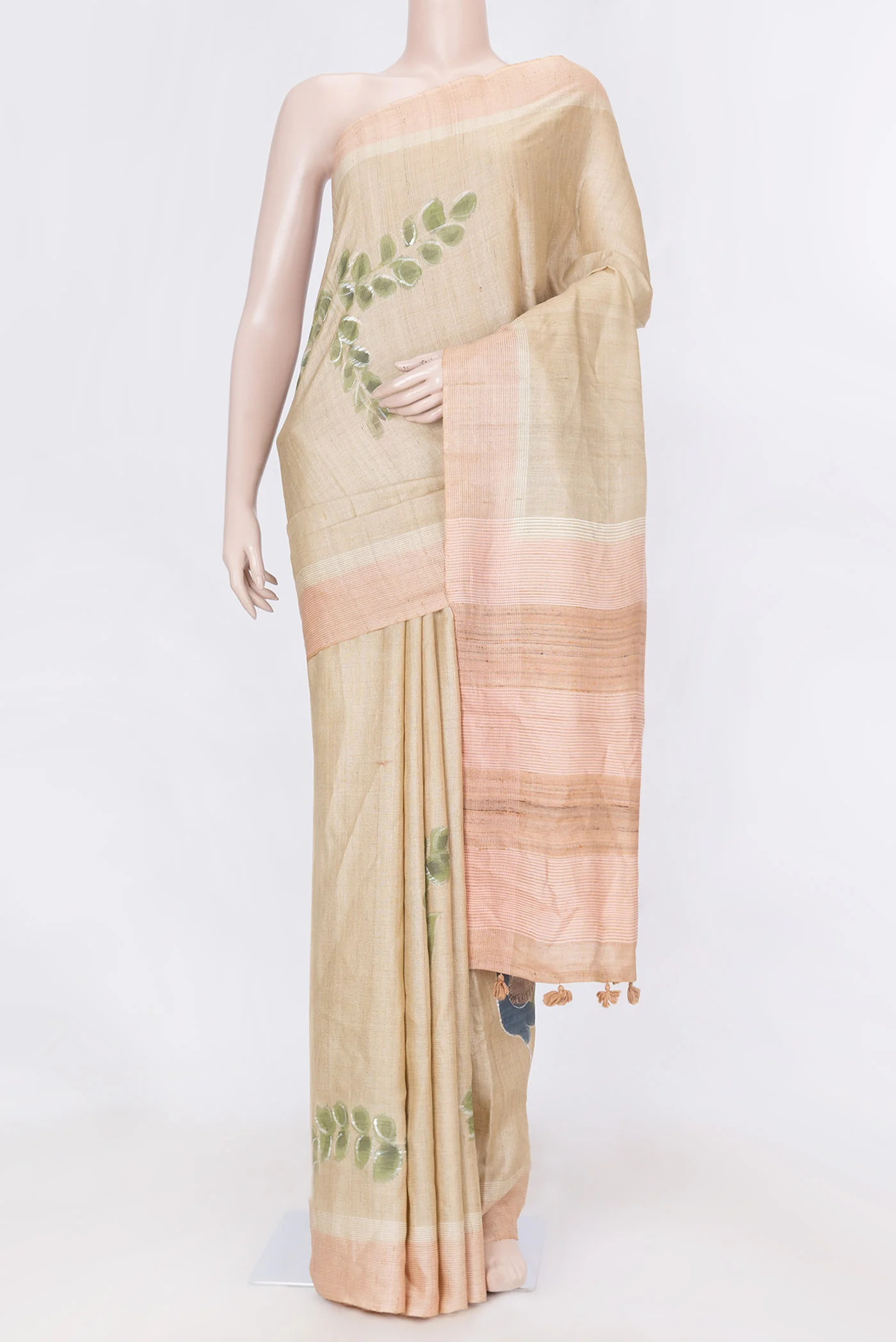 Beige Dual Tone Tussar Saree